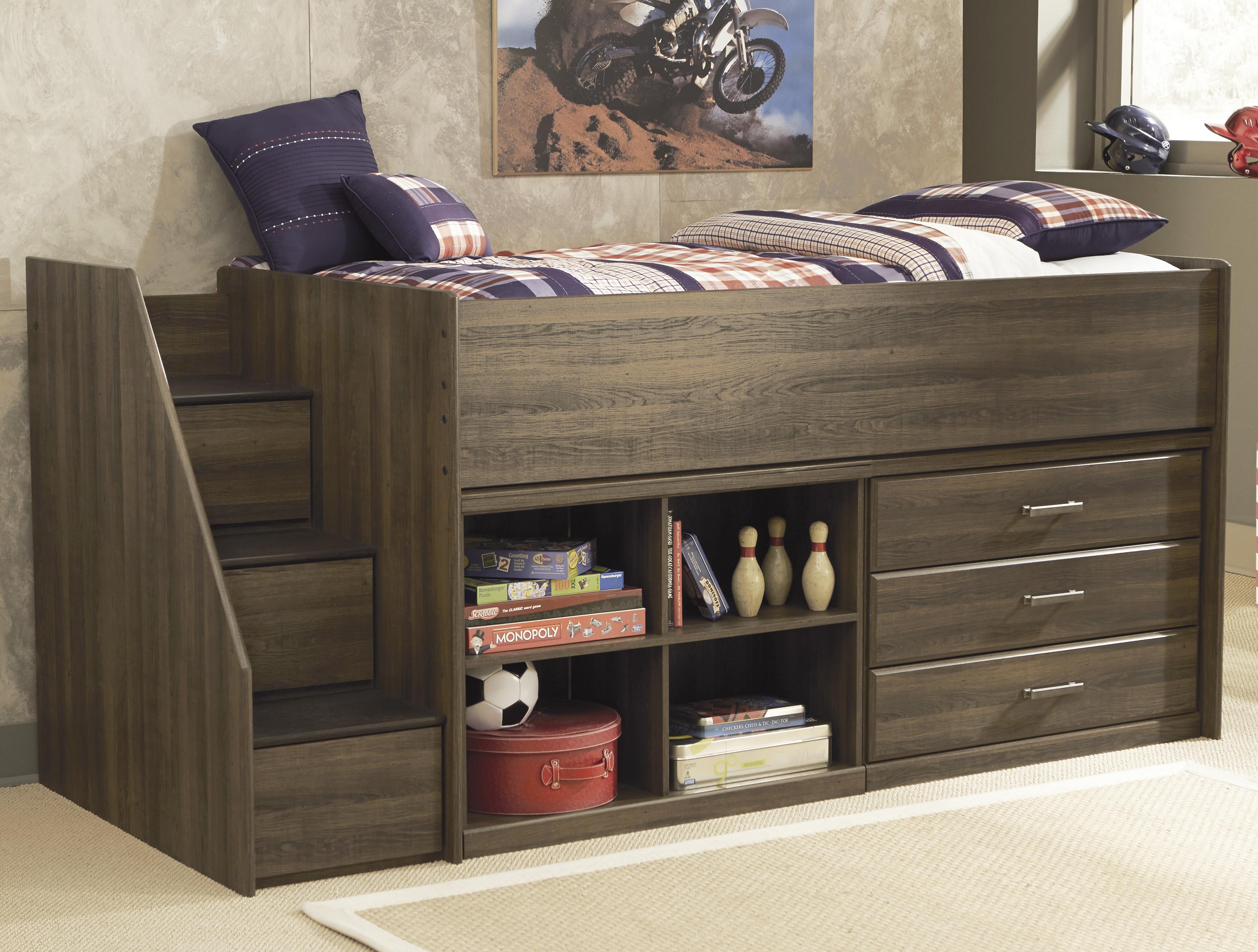 Twin loft bed with left storage steps, bookcase & chest by ...