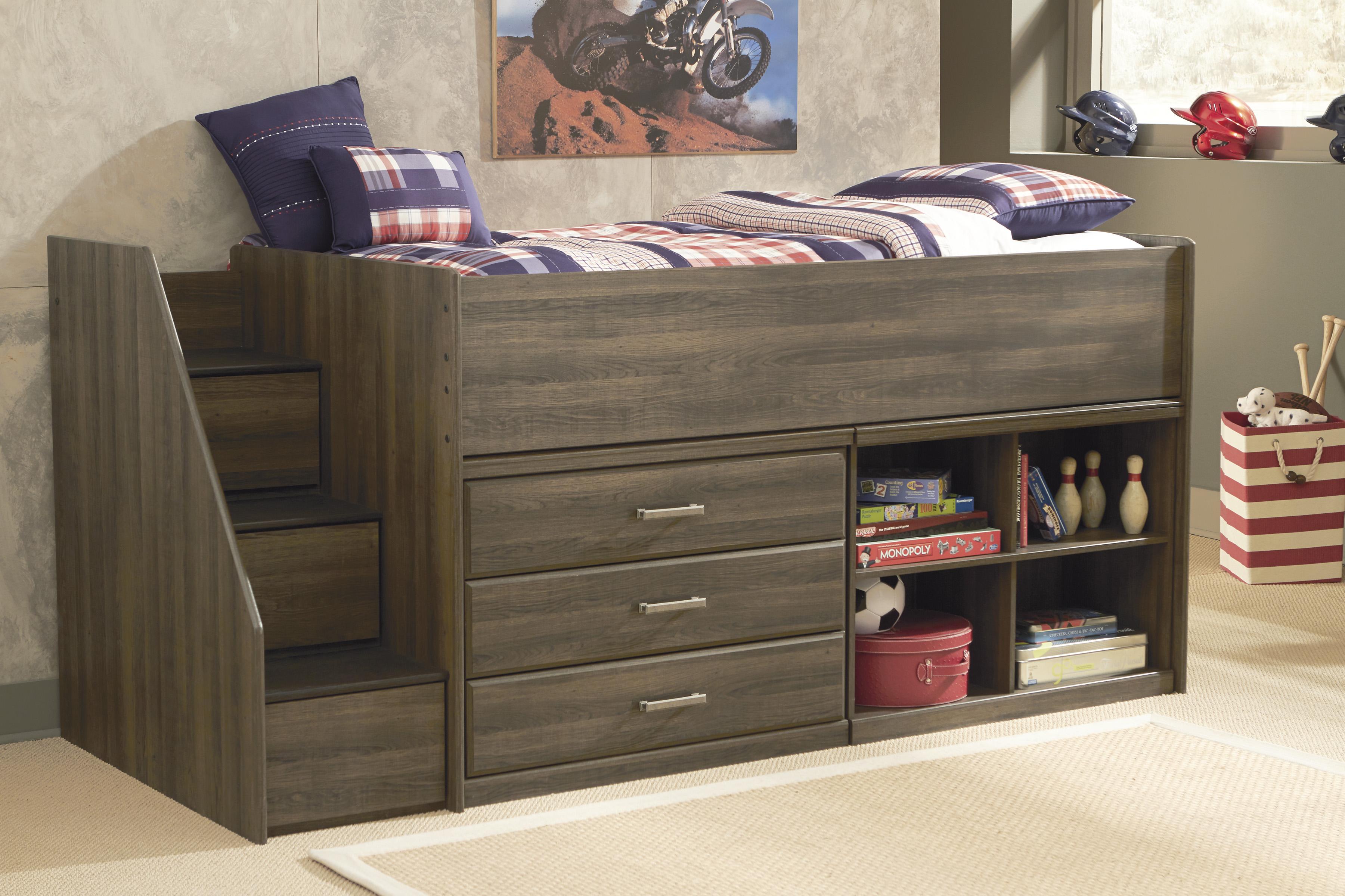 Twin loft bed with left storage steps, bookcase & chest by ...