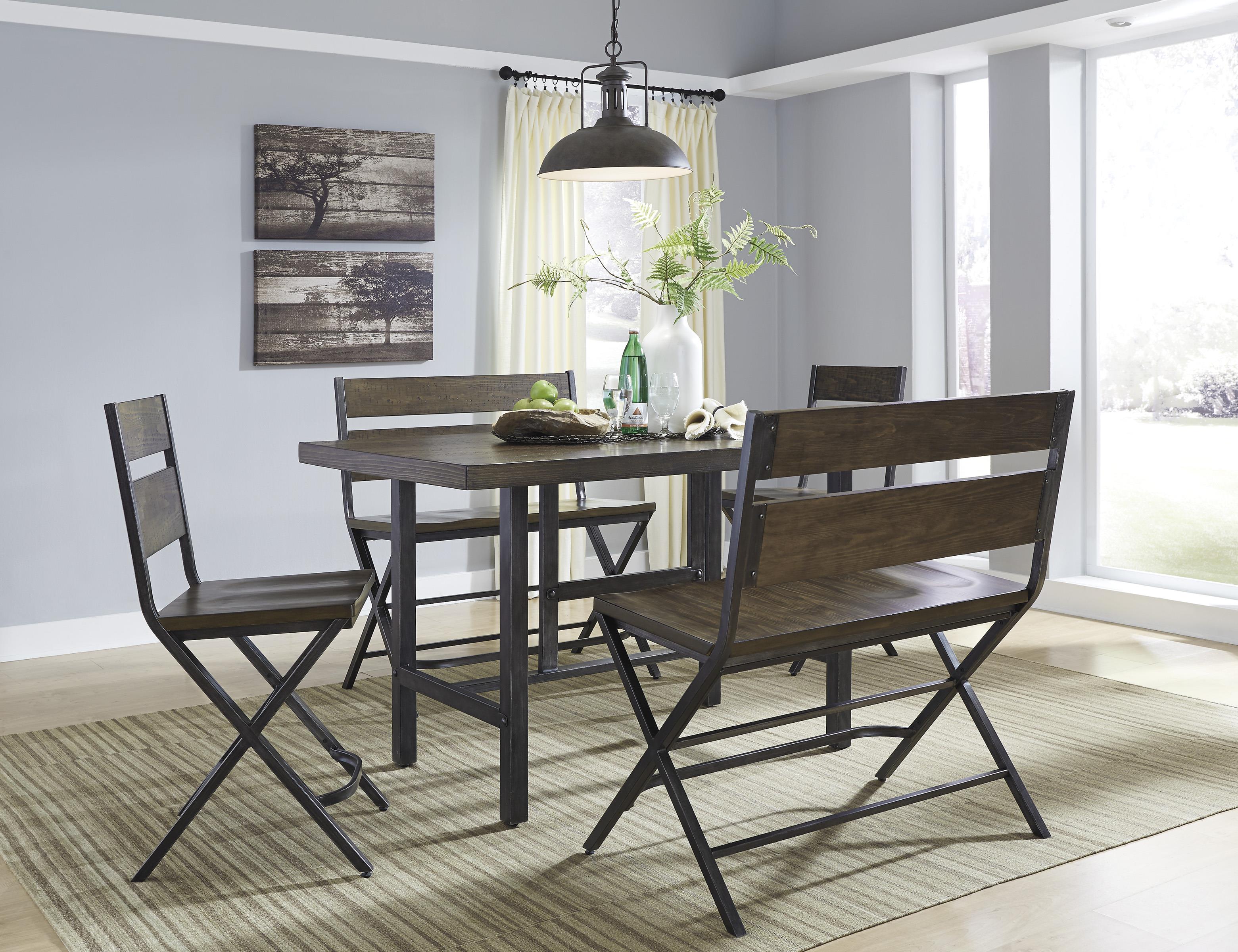 5 Piece Counter Table w 2 Bar Stool and 2 Double Bar Stool Set by