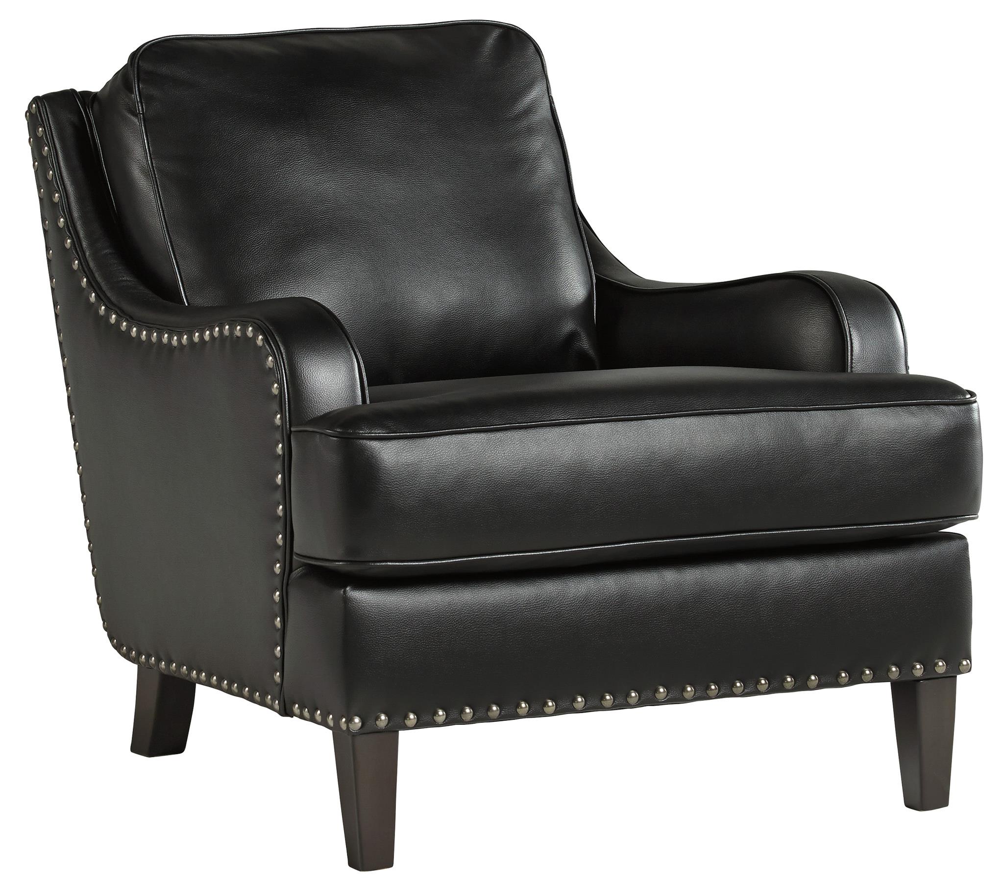 Black faux leather accent chair with nailhead trim