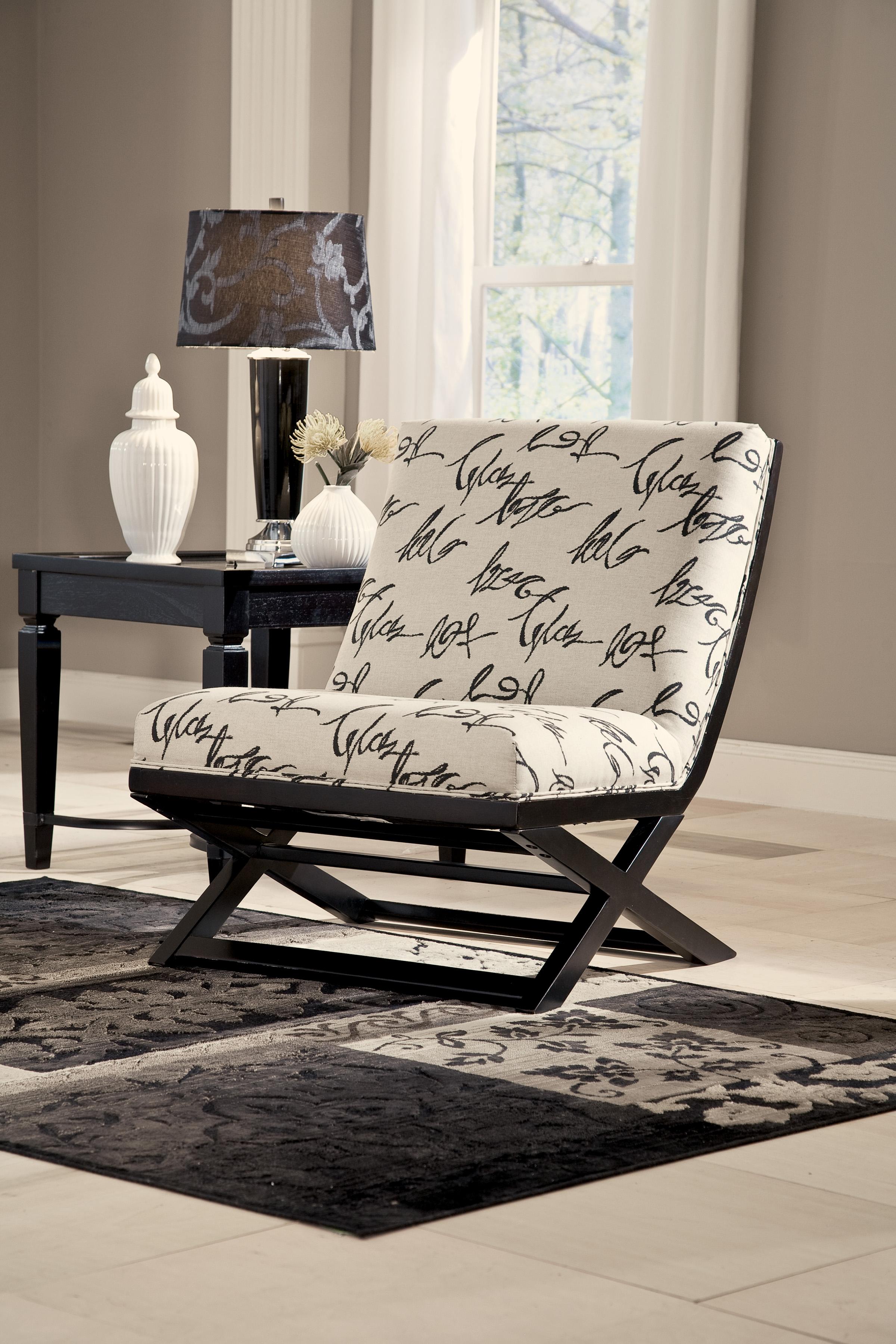 Armless Showood Accent Chair with Abstract Script Fabric by Signature Design by Ashley | Wolf ...
