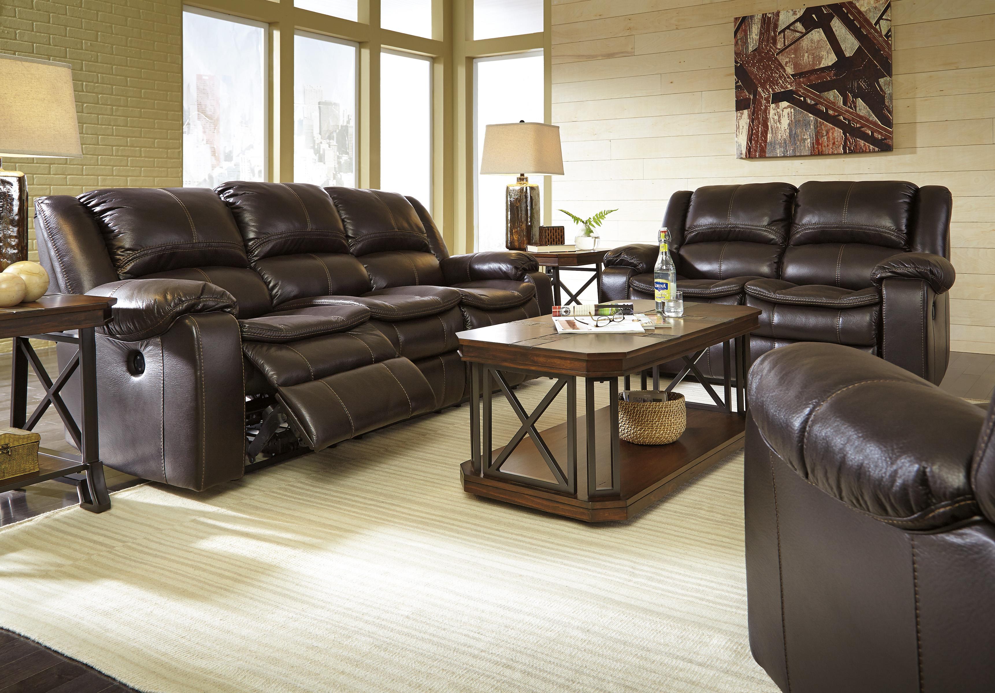 Faux Leather Reclining Sofa with Contoured Pillow Top Seats by