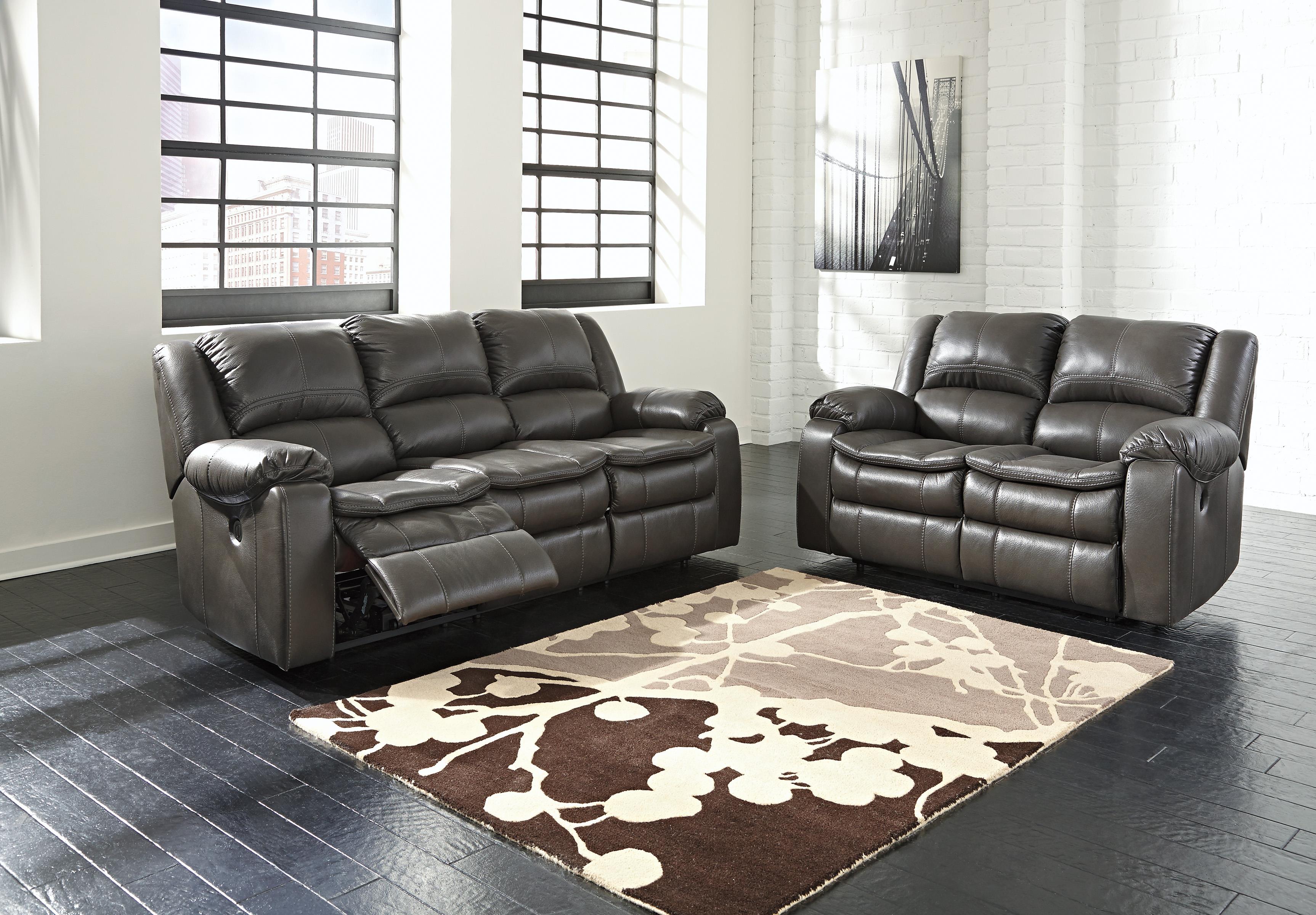 Faux Leather Reclining Sofa with Contoured Pillow Top Seats by
