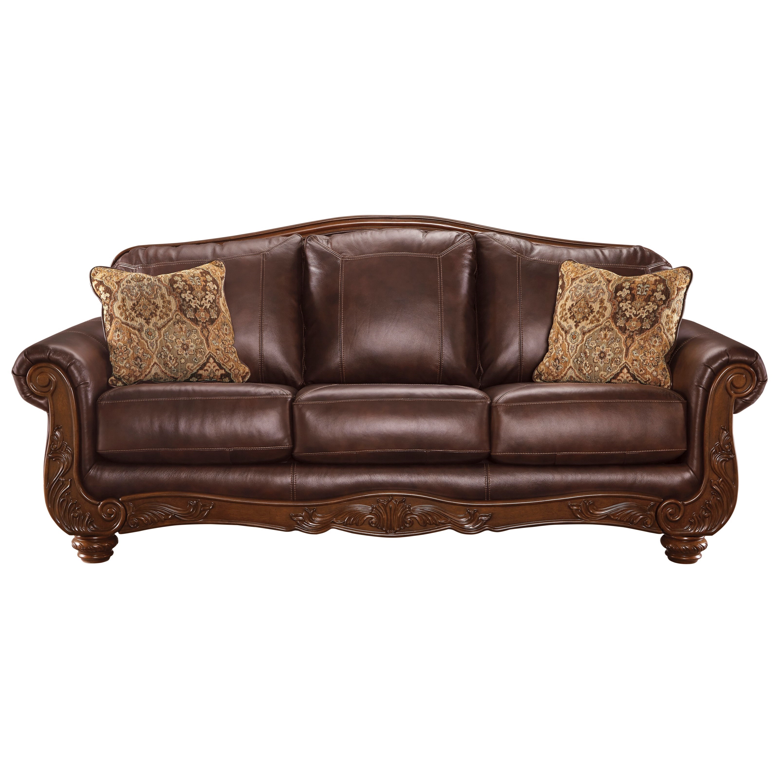 Traditional Leather Match Sofa by Signature Design by Ashley