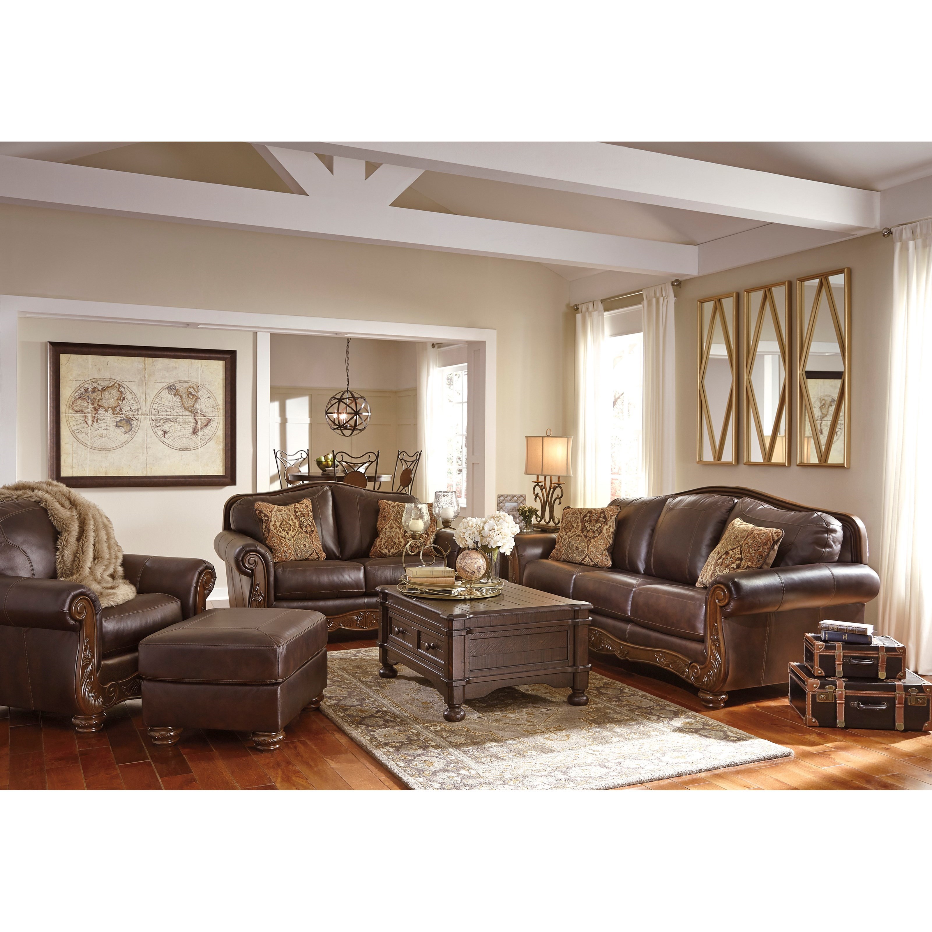 Traditional Leather Match Sofa by Signature Design by Ashley