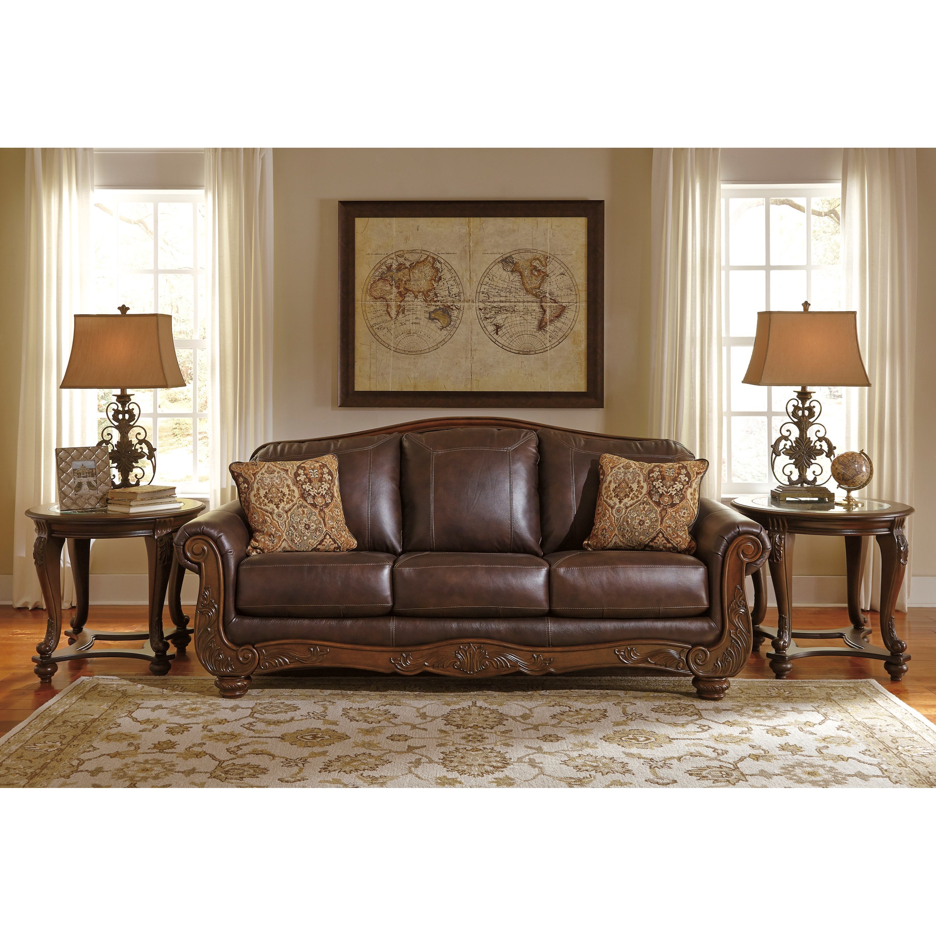 Traditional Leather Match Sofa by Signature Design by Ashley