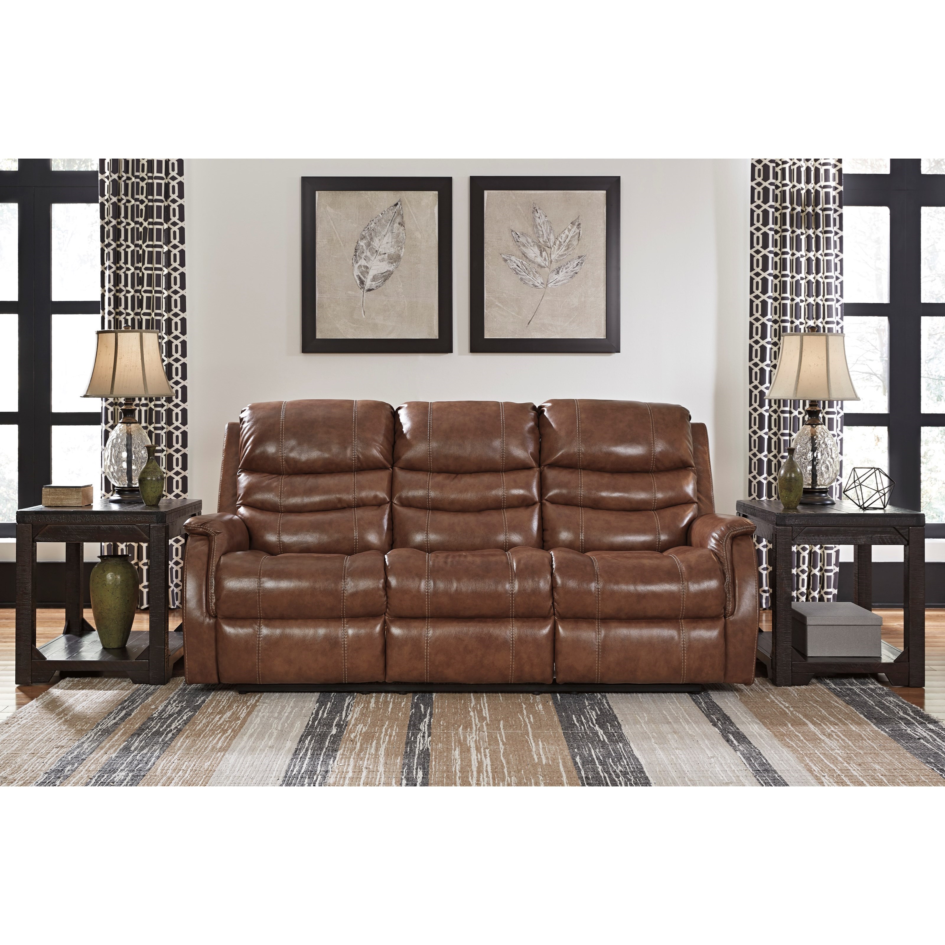 Leather Match Power Reclining Sofa w Adjustable Headrest by