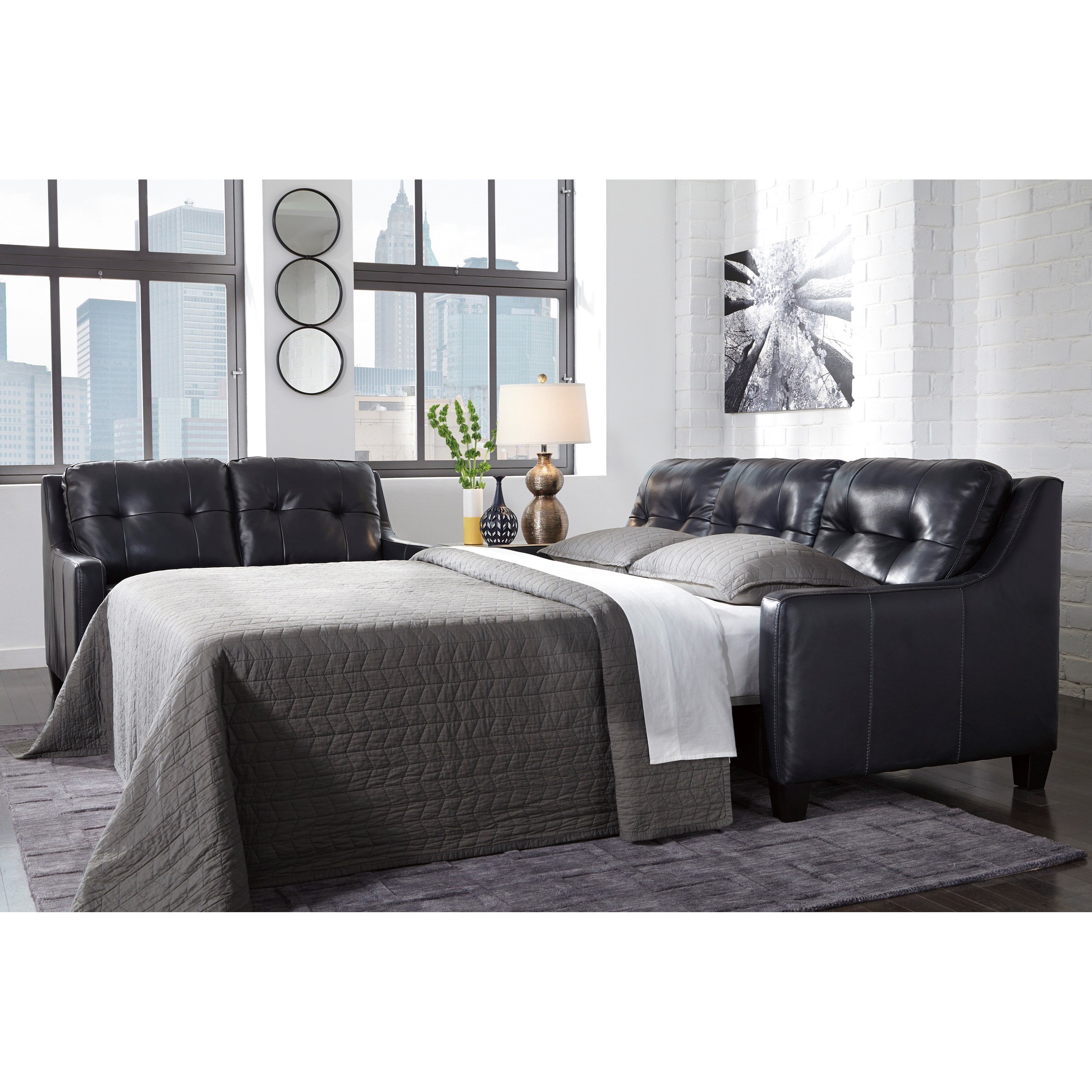 Contemporary Leather Match Queen Sofa Sleeper By Signature Design