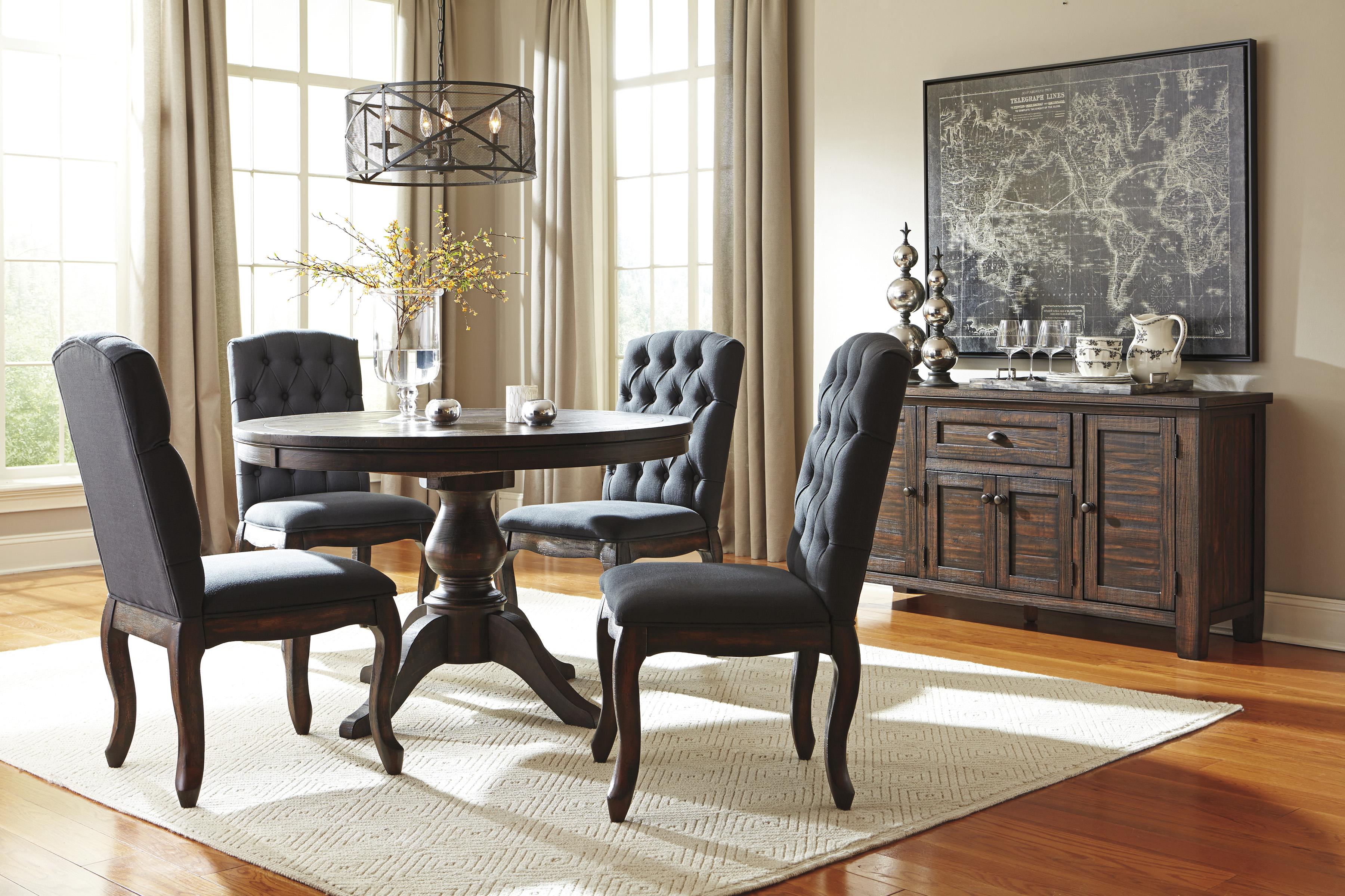 5-Piece Round Dining Table Set with Upholstered Side Chairs by ... 5-Piece Round Dining Table Set with Upholstered Side Chairs by ...