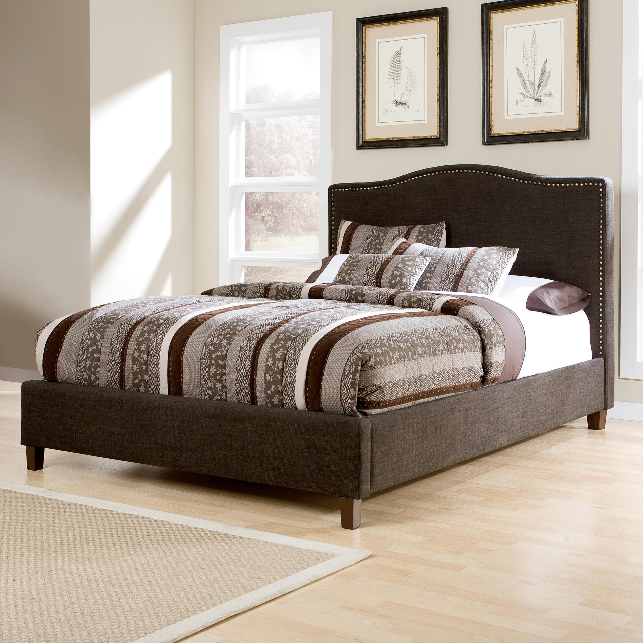 California King Upholstered Bed With Brown Woven Fabric Arched - California King Upholstered Bed With Brown Woven Fabric Arched Headboard Nailhead Trim california king upholstered bed with brown woven fabric arched - california king upholstered bed with brown woven fabric arched headboard nailhead trim