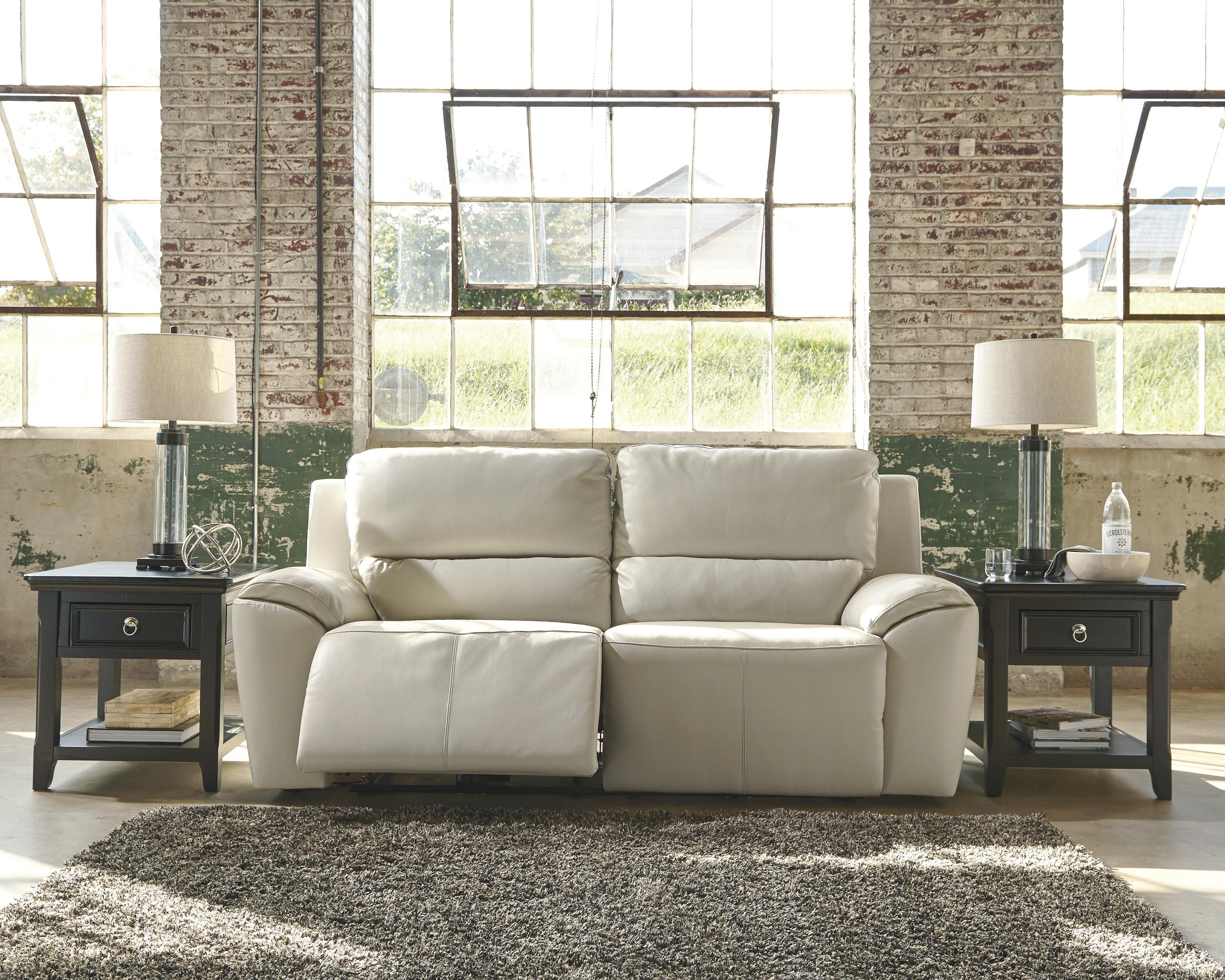 Contemporary Leather Match 2 Seat Reclining Power Sofa by