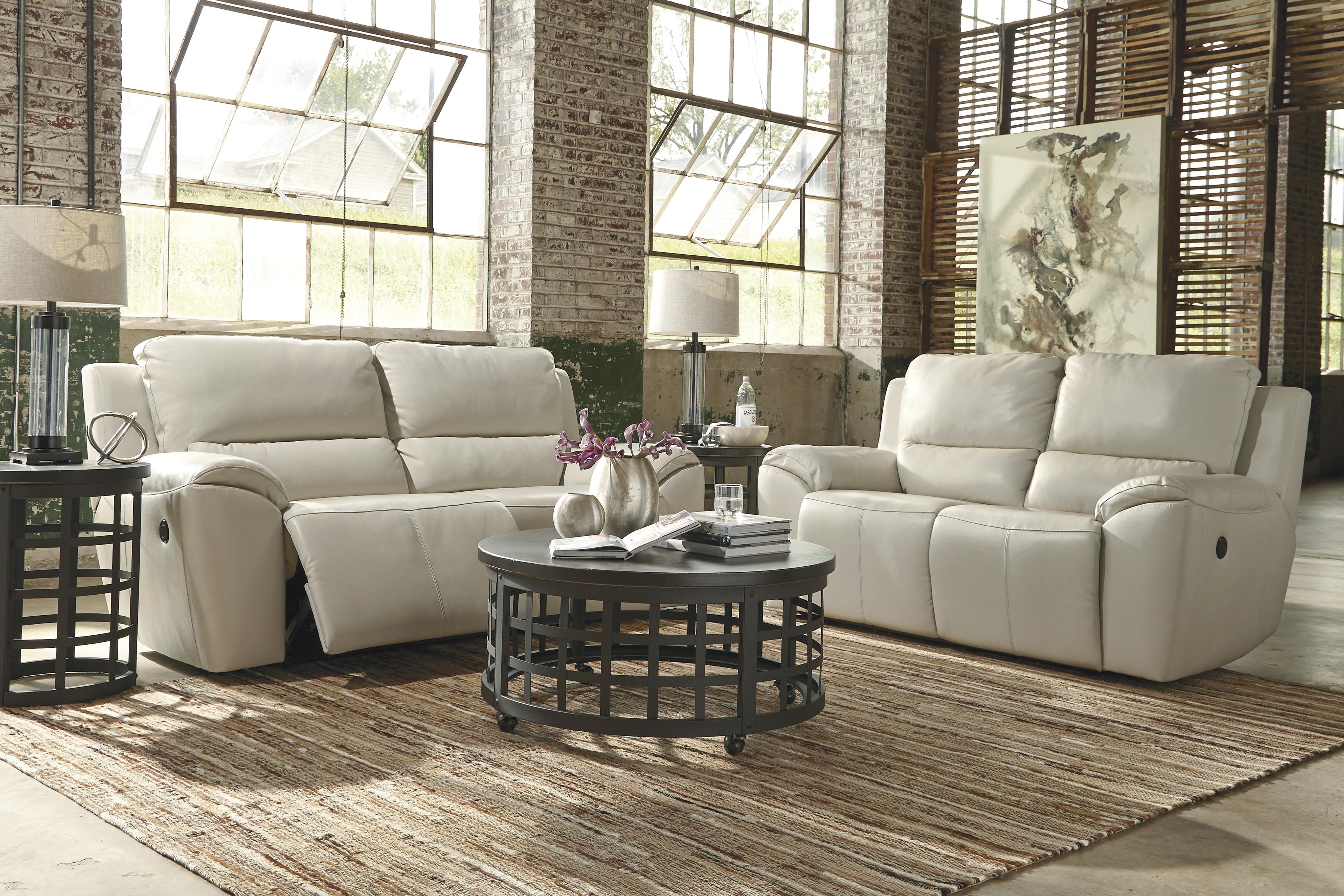 Contemporary Leather Match 2 Seat Reclining Power Sofa by