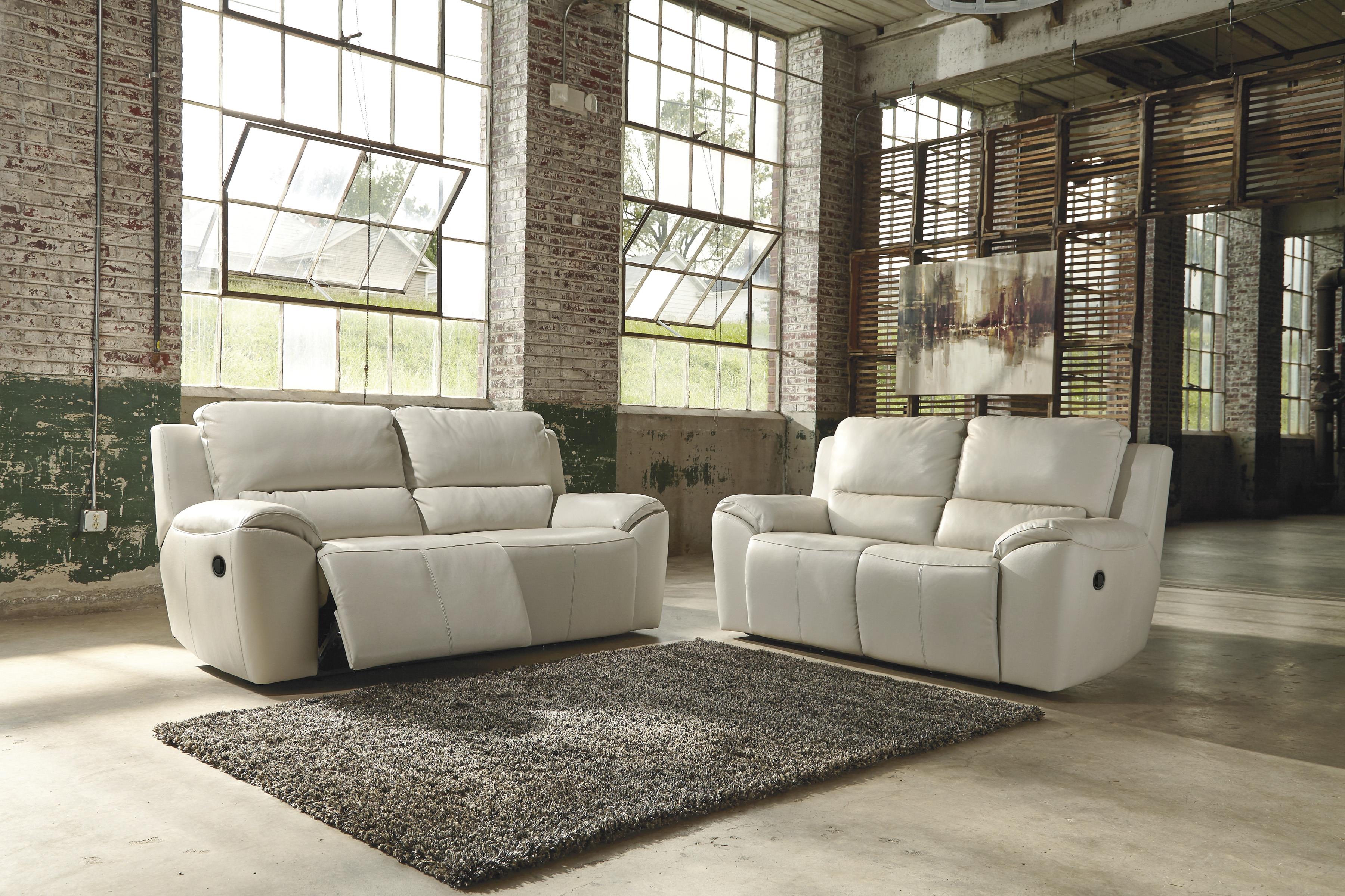 Contemporary Leather Match 2 Seat Reclining Sofa by Signature