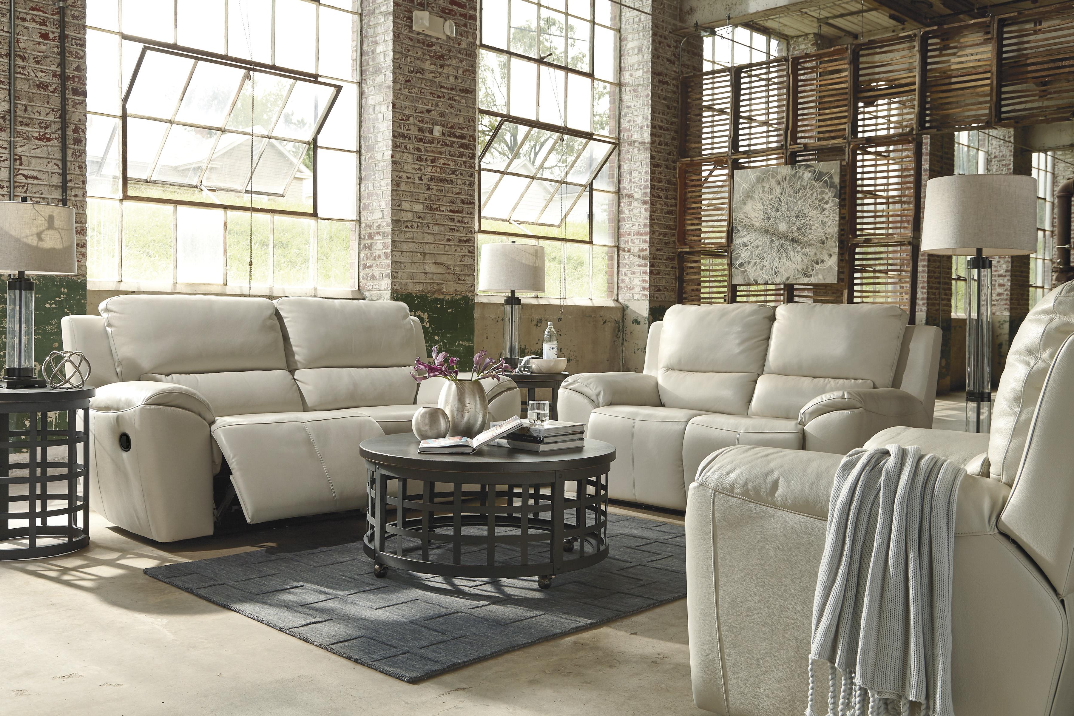 Contemporary Leather Match 2 Seat Reclining Sofa by Signature