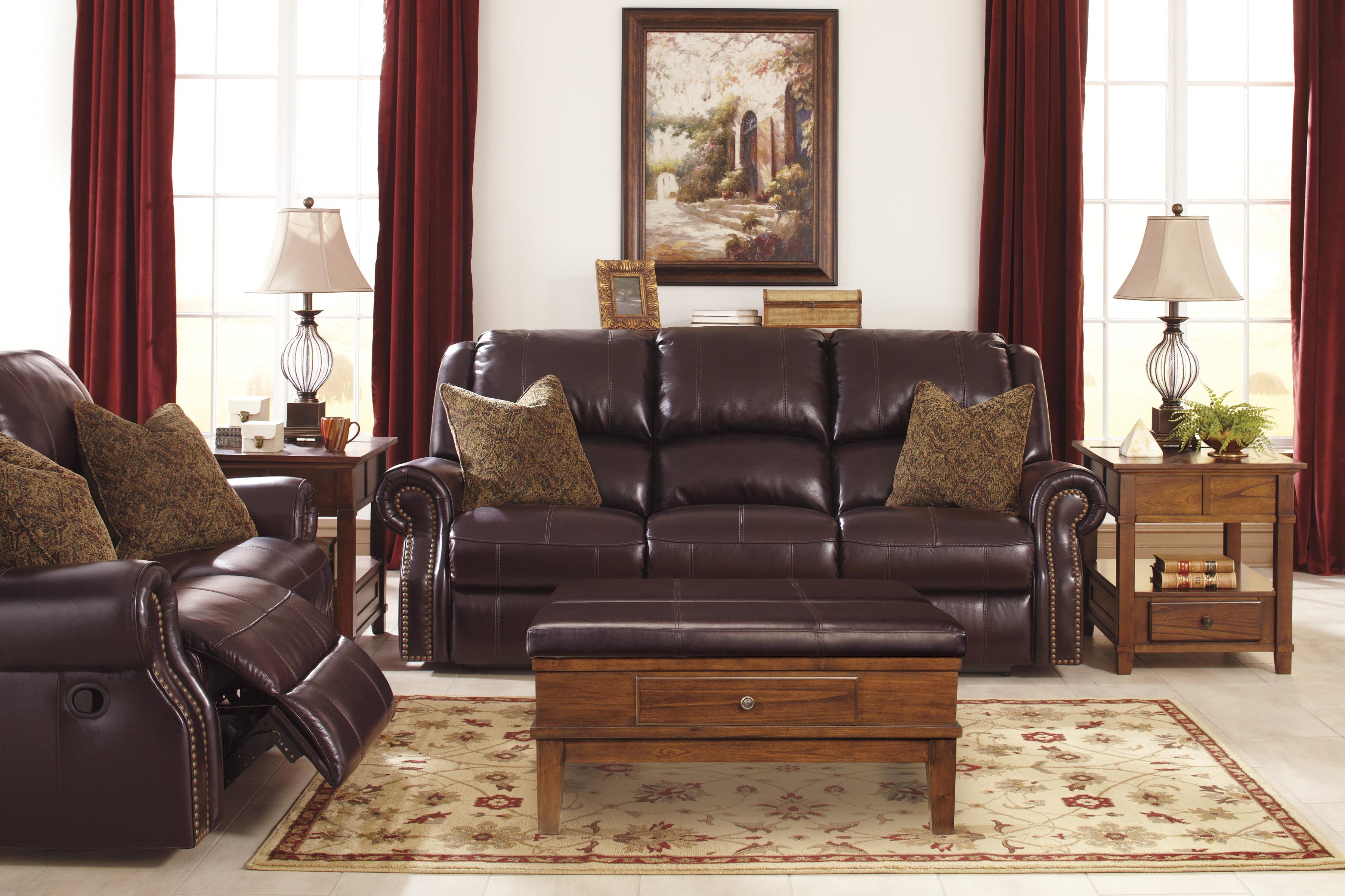 Top Grain Leather Match Reclining Power Loveseat with Nailhead