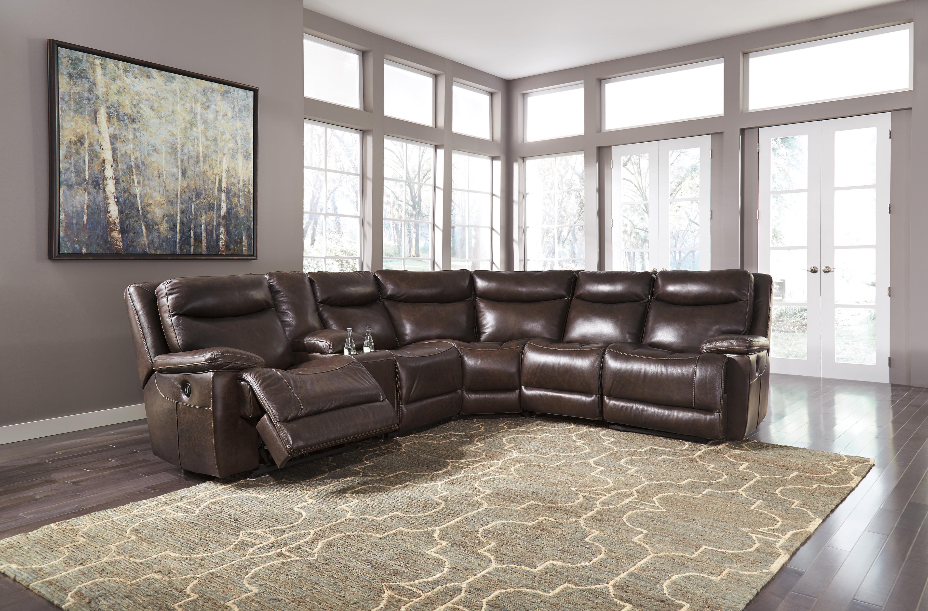 Contemporary Leather Match Reclining Sectional With Console By - Reclining Sectional With Console contemporary leather match reclining sectional with console by - reclining sectional with console