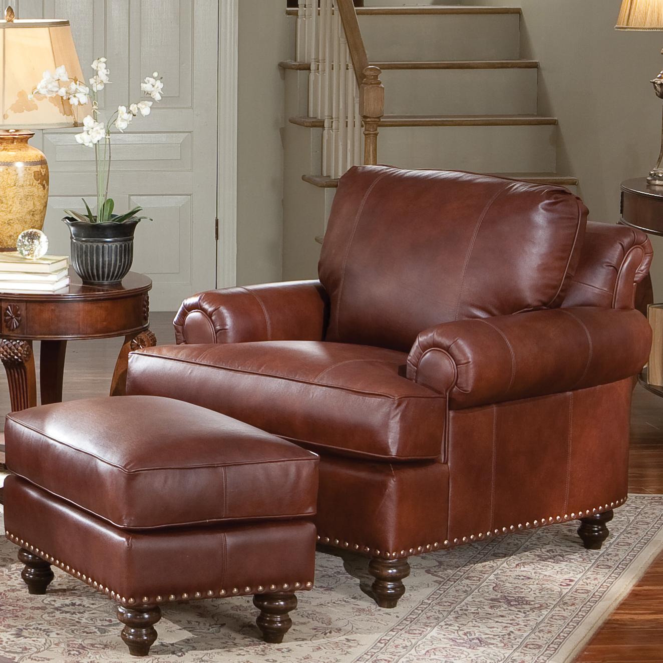 Leather Chair & Ottoman With Nailhead Trim By Smith Brothers Leather Chair & Ottoman with Nailhead Trim - Leather Chair & Ottoman With Nailhead Trim By Smith Brothers