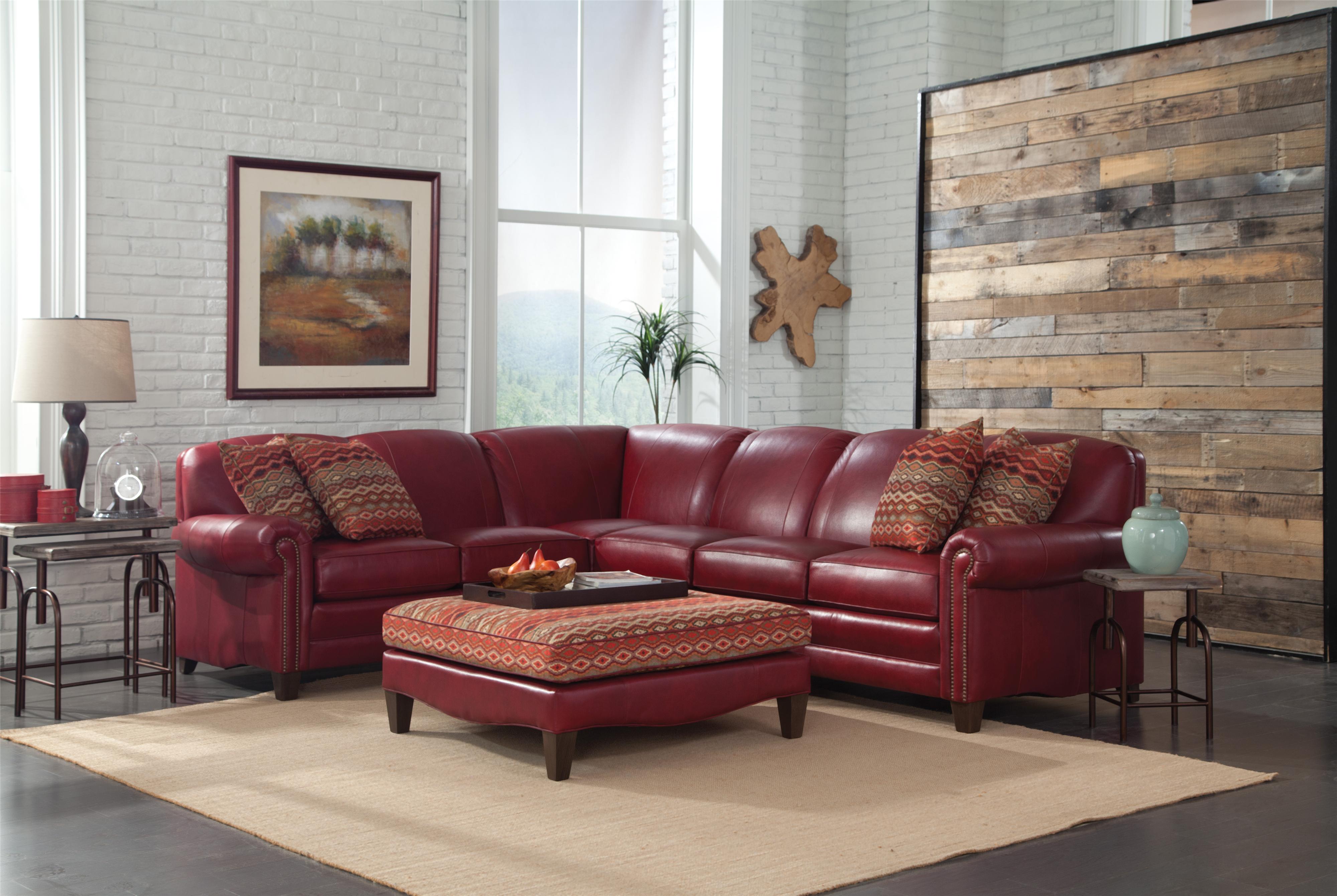 Stationary Sectional with Rolled Arms and Nail Head Trim by Smith