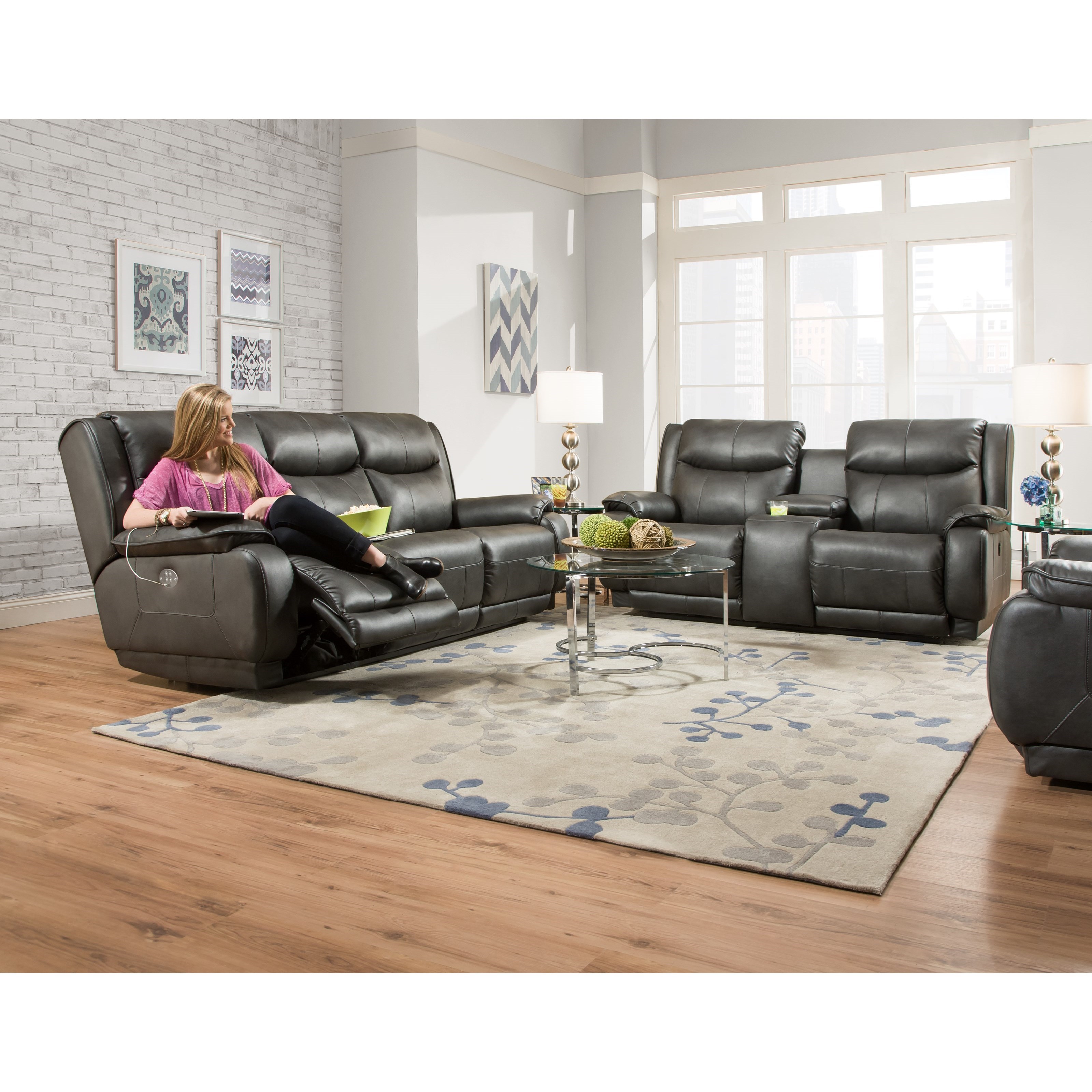 Double Reclining Sofa with b Power b Headrest by Southern