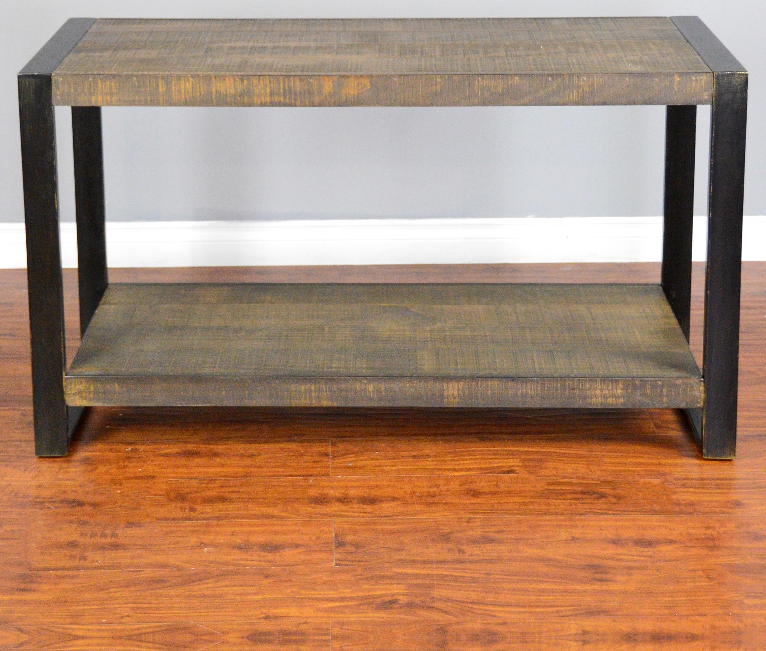 industrial metal console table storage distressed pine sofa console table with industrial metal frame by industrial metal console table storage distressed pine sofa console table with industrial metal frame by