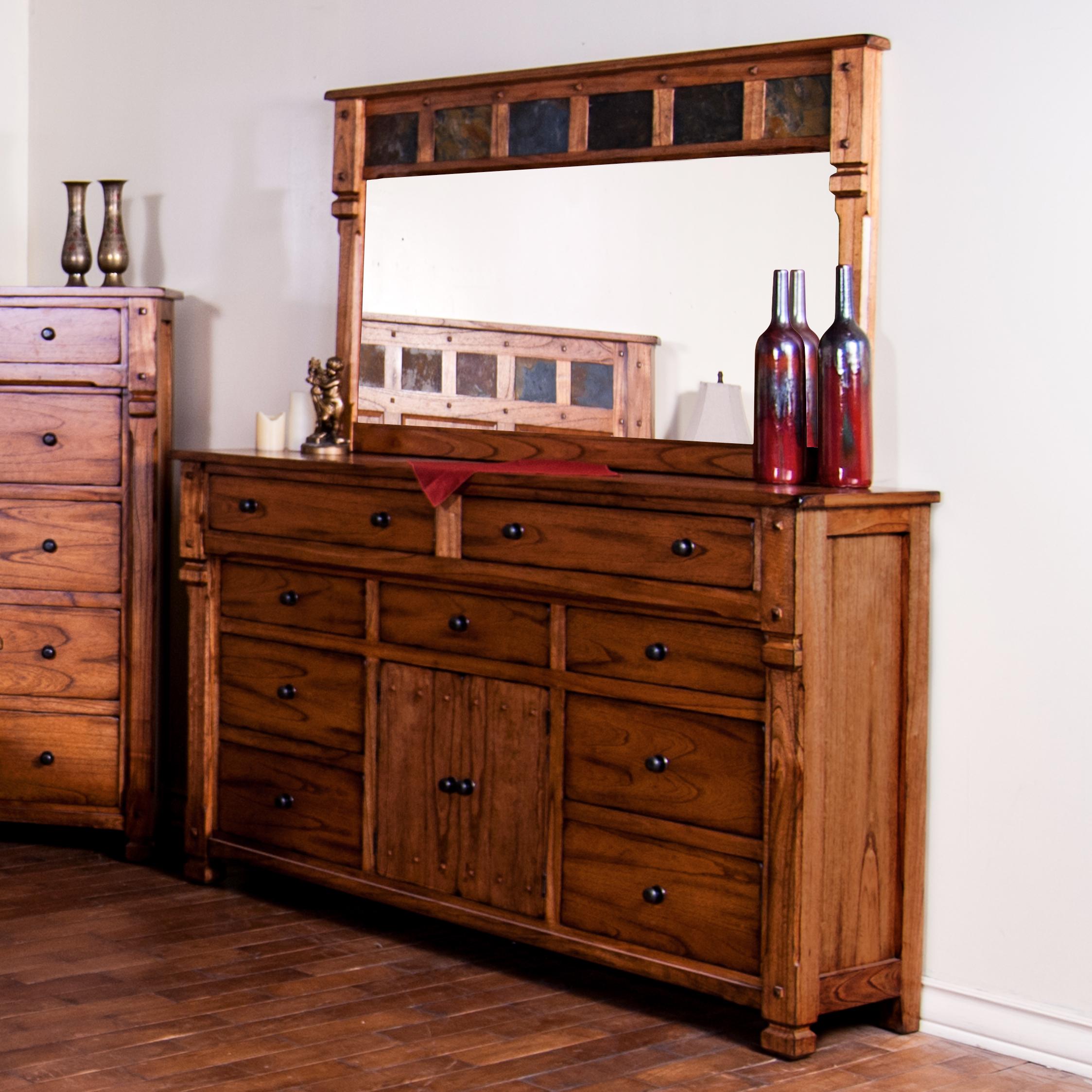 Rustic Dresser with Doors & Mirror with Genuine Slate by Sunny Rustic Dresser with Doors & Mirror with Genuine Slate by Sunny