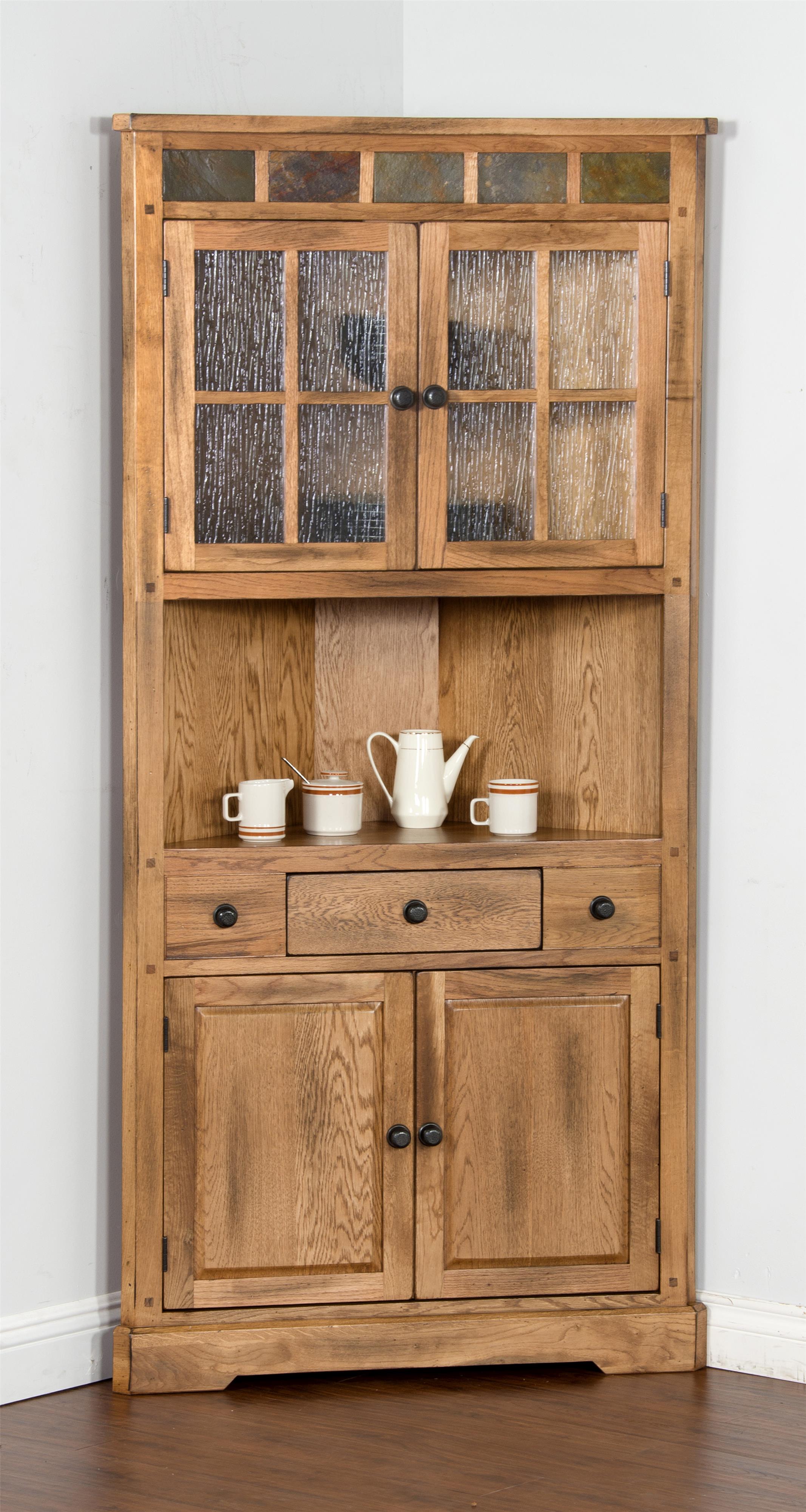 Oak Corner China Cabinet with Slate by Sunny Designs