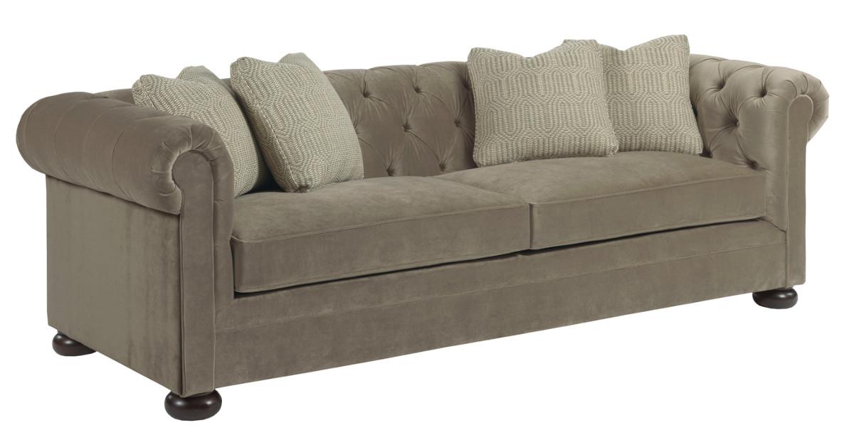 Chesterfield Sofa with Toss Pillows and Wooden Bun Feet by Kincaid Furniture Wolf and Gardiner Chesterfield Sofa with Toss Pillows and Wooden Bun Feet by Kincaid Furniture Wolf and Gardiner