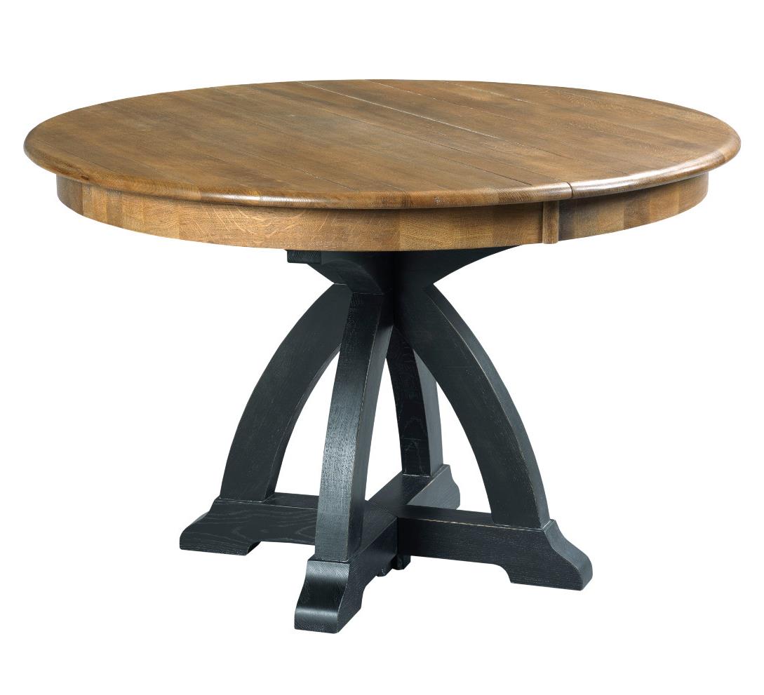 Transitional Rustic Round Dining Table With One Extension