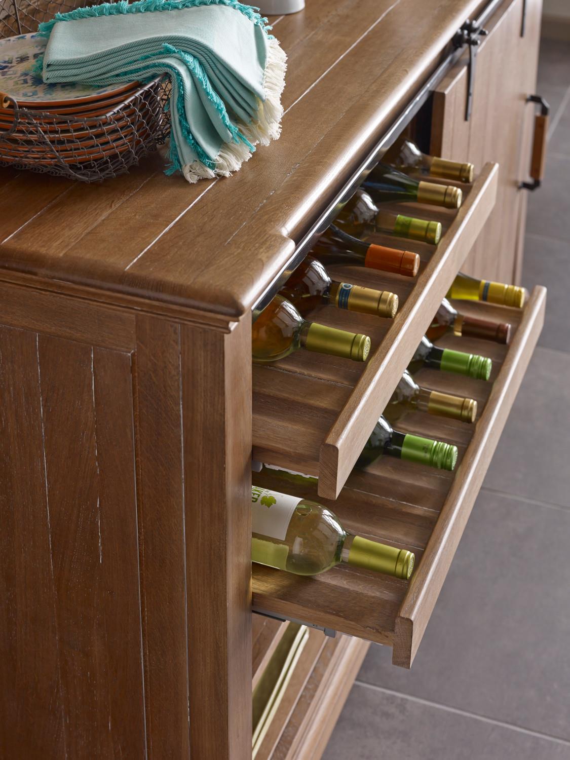Transitional Rustic Sliding Barn Door Buffet with Wine