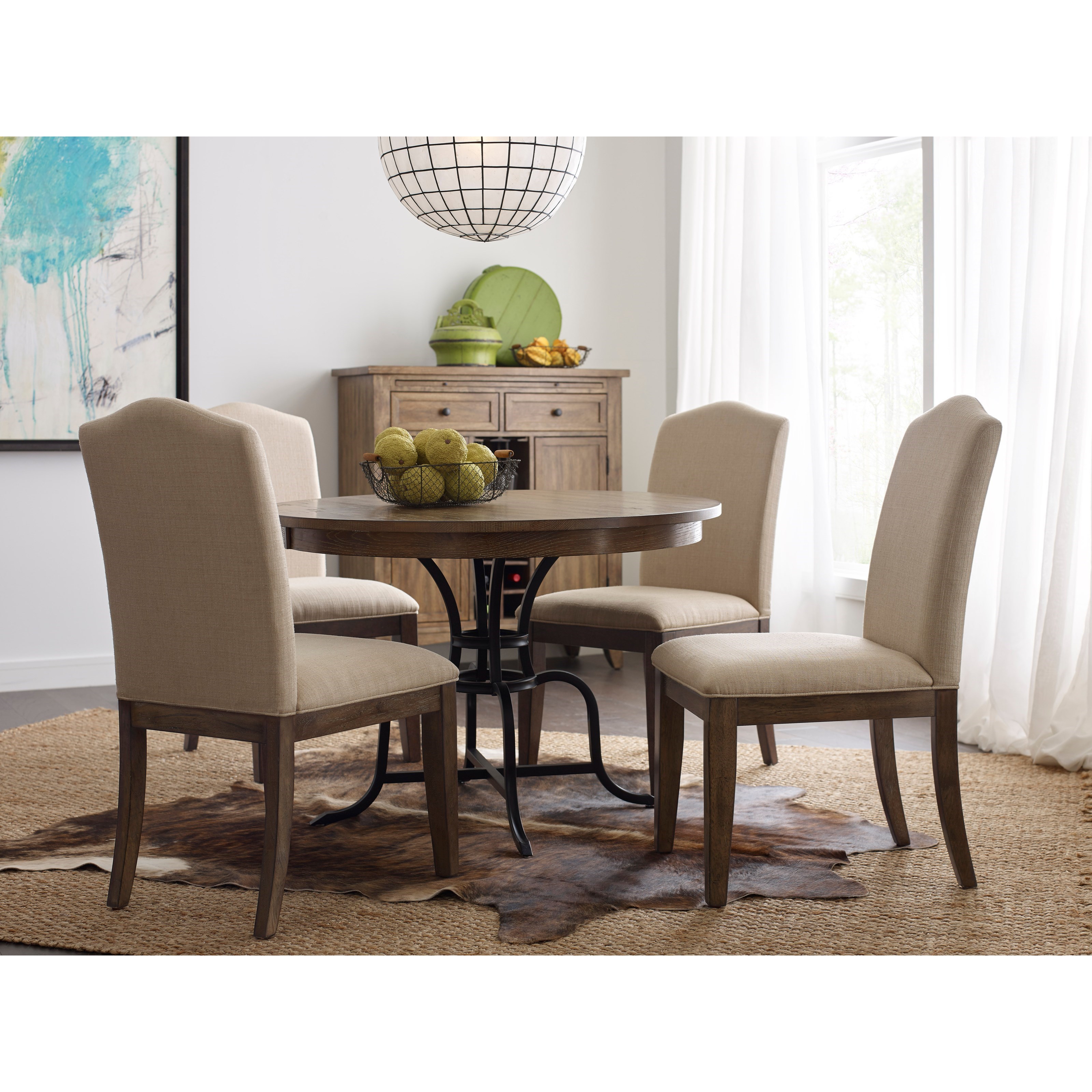 44" Round Solid Wood Dining Table with Rustic Metal Base