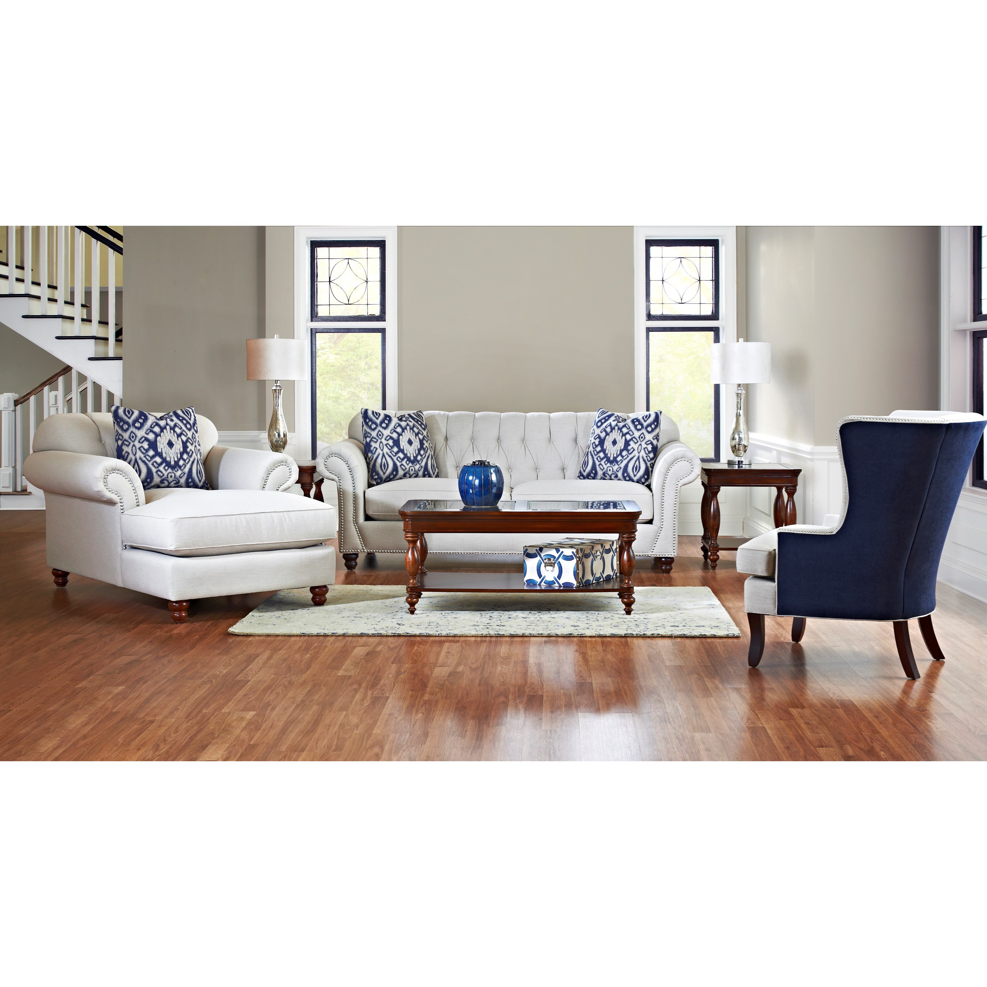 Traditional Sofa with Button Tufted Back, Rolled Arms and Throw Pillows by Klaussner Wolf and ...