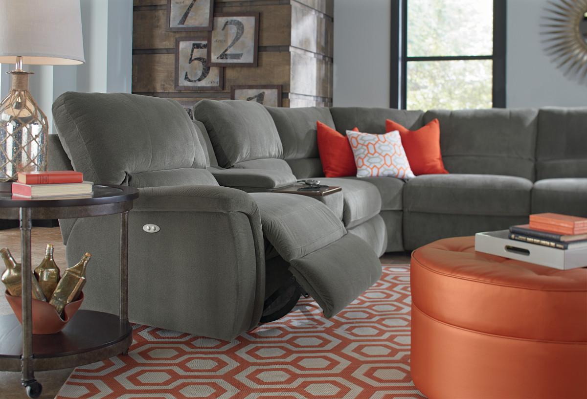 Seven Piece Power Reclining Sectional Sofa With Cupholders