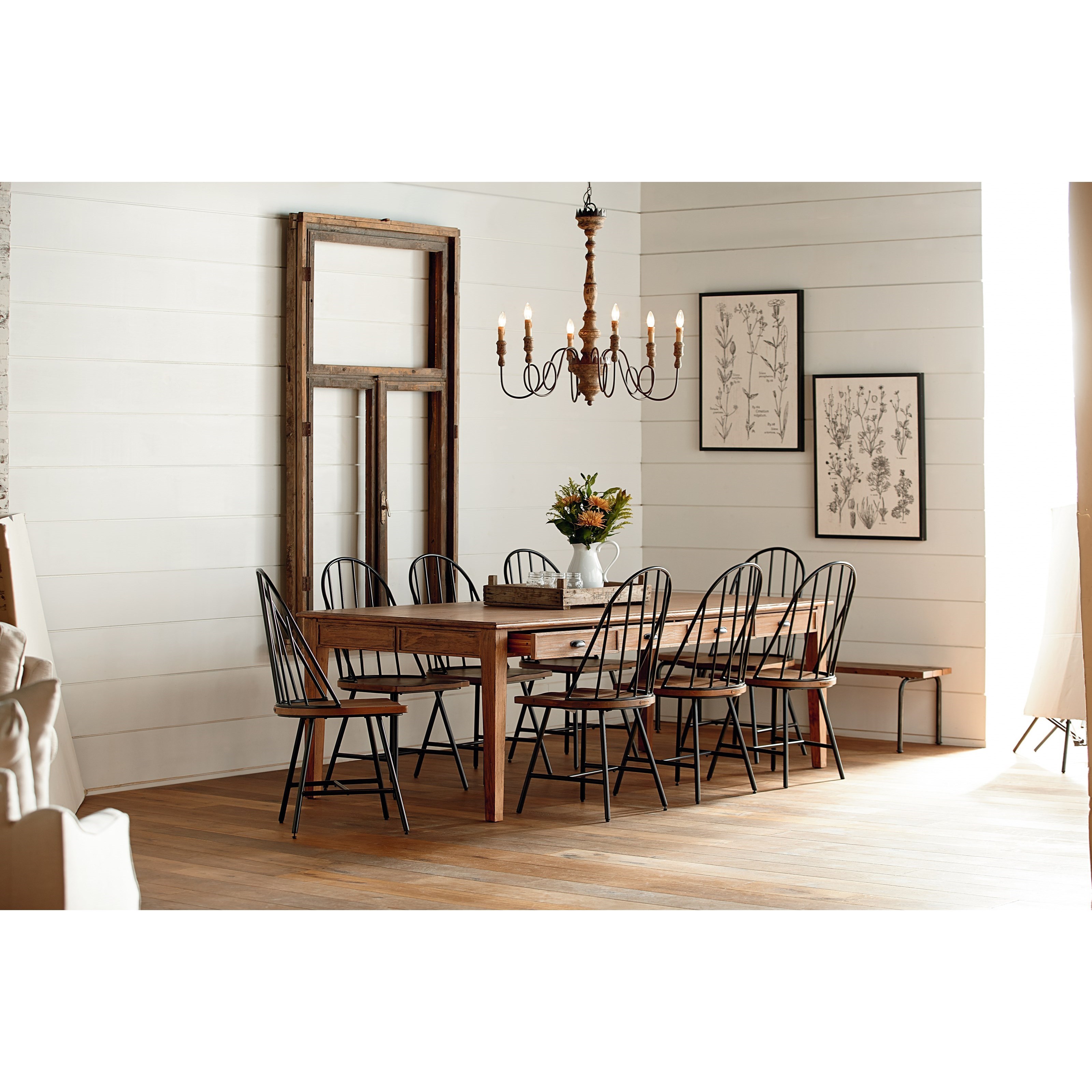 10 Piece Dining Set With Hoop Windsor Chairs Bench And