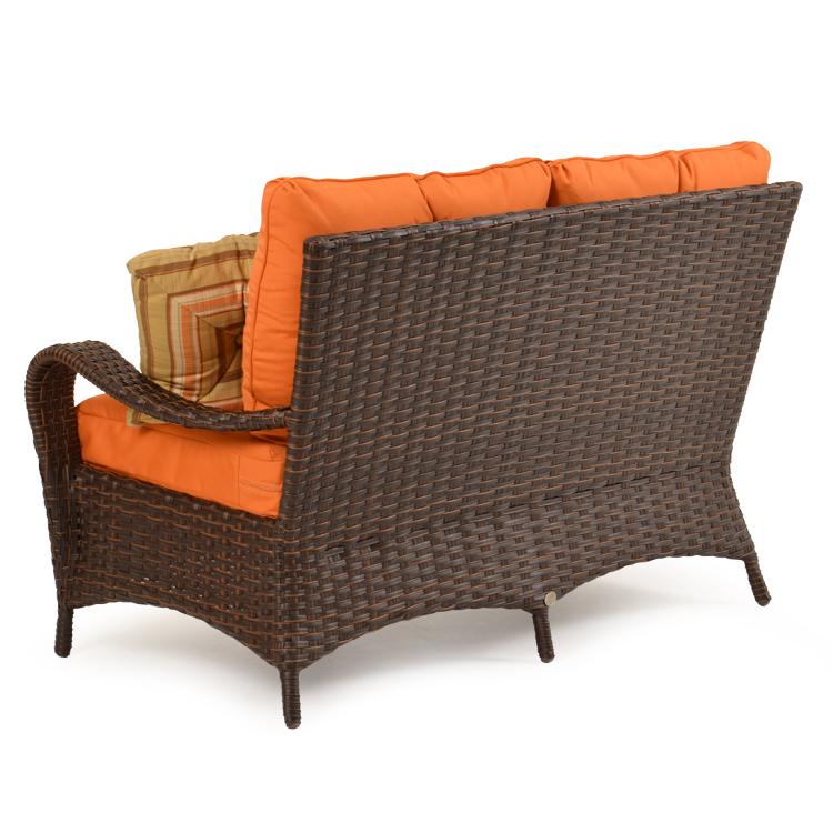 Wicker Loveseat w/ Throw Pillows by Palm Springs Rattan Wolf and Gardiner Wolf Furniture