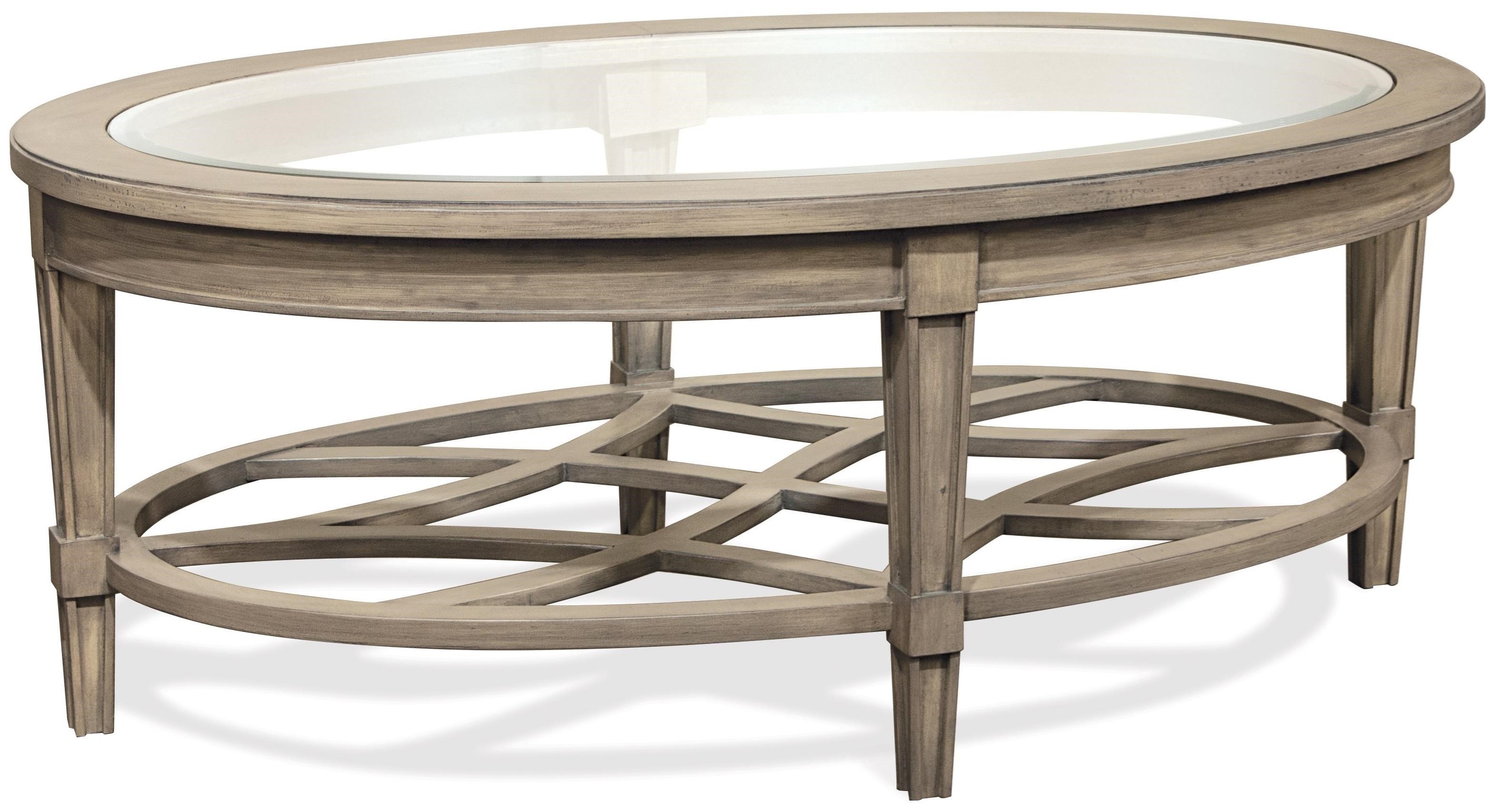 Oval Cocktail Table with Decorative Open Slat Bottom Shelf by Riverside Furniture  Wolf and 
