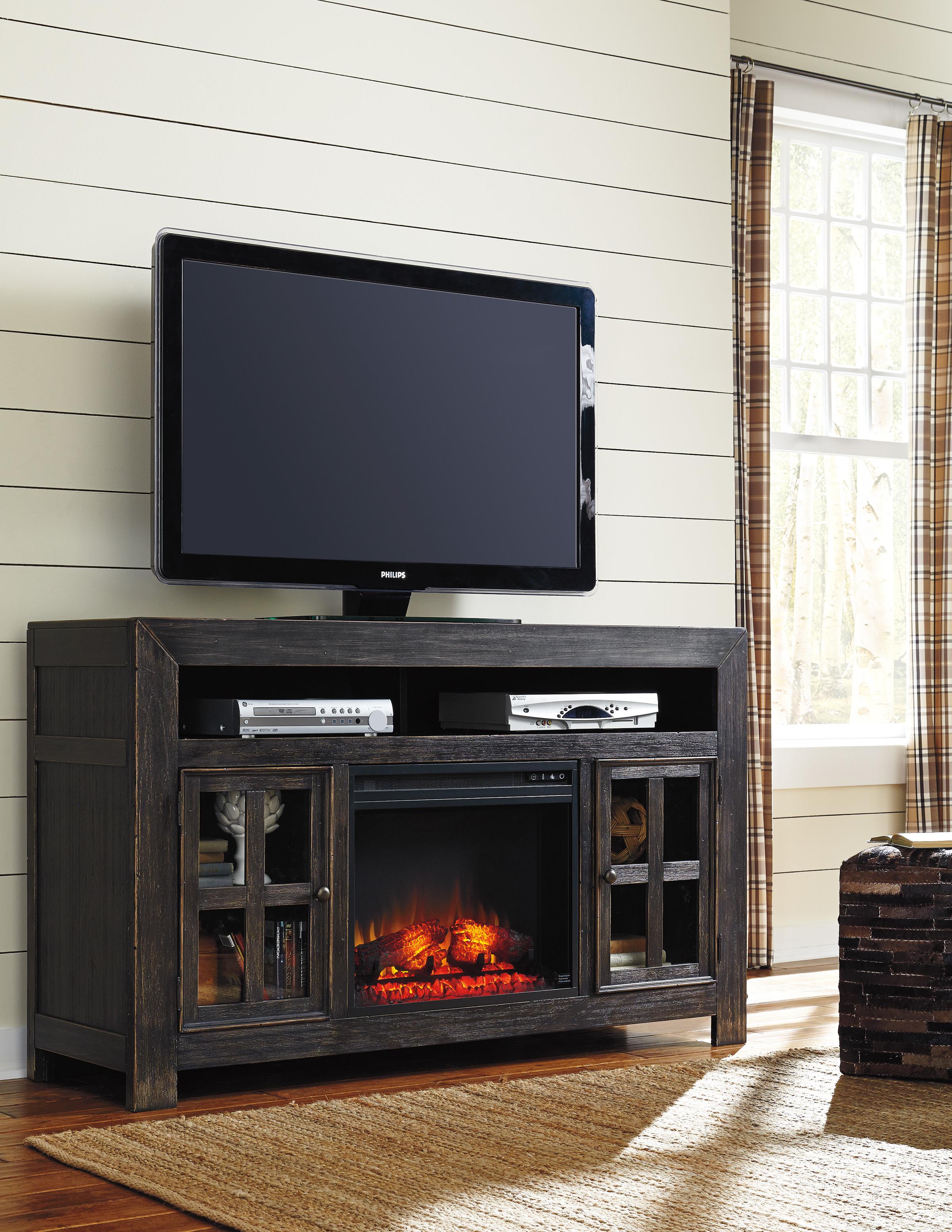 Distressed Black TV Stand with Electric Fireplace