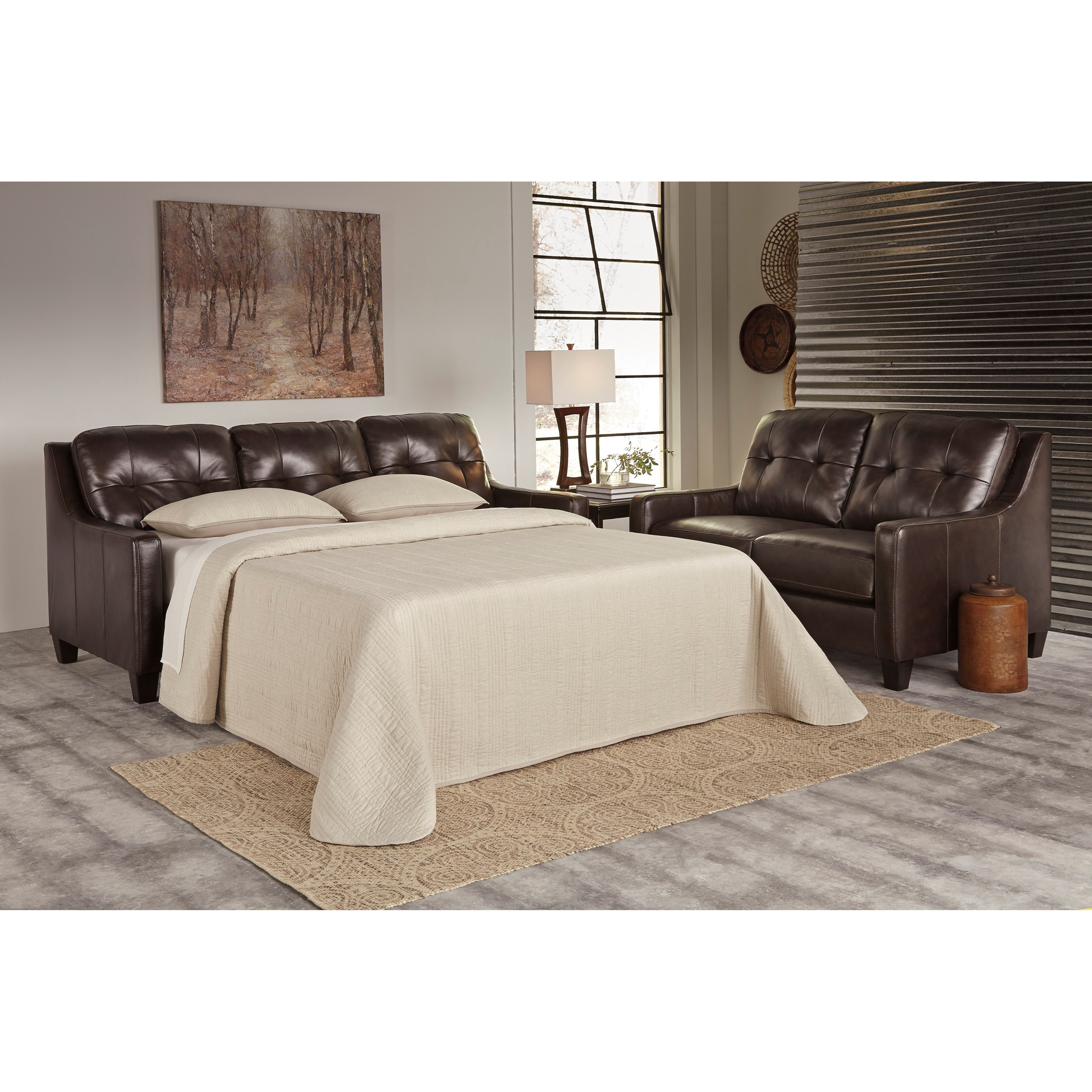 Contemporary Leather Match Queen Sofa Sleeper by Signature Design by Ashley Wolf and Gardiner Contemporary Leather Match Queen Sofa Sleeper by Signature Design by Ashley Wolf and Gardiner