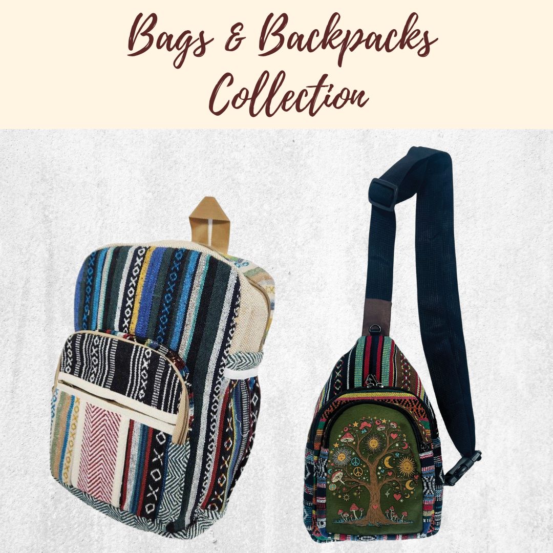 yak and yeti bags & Handcrafted Hemp Backpack from Nepal Eco-Friendly, Durable, Stylish with Adjustable Straps-Multi Pocket (skull) Keep catch fresh YAK & YETI Wholesale Products