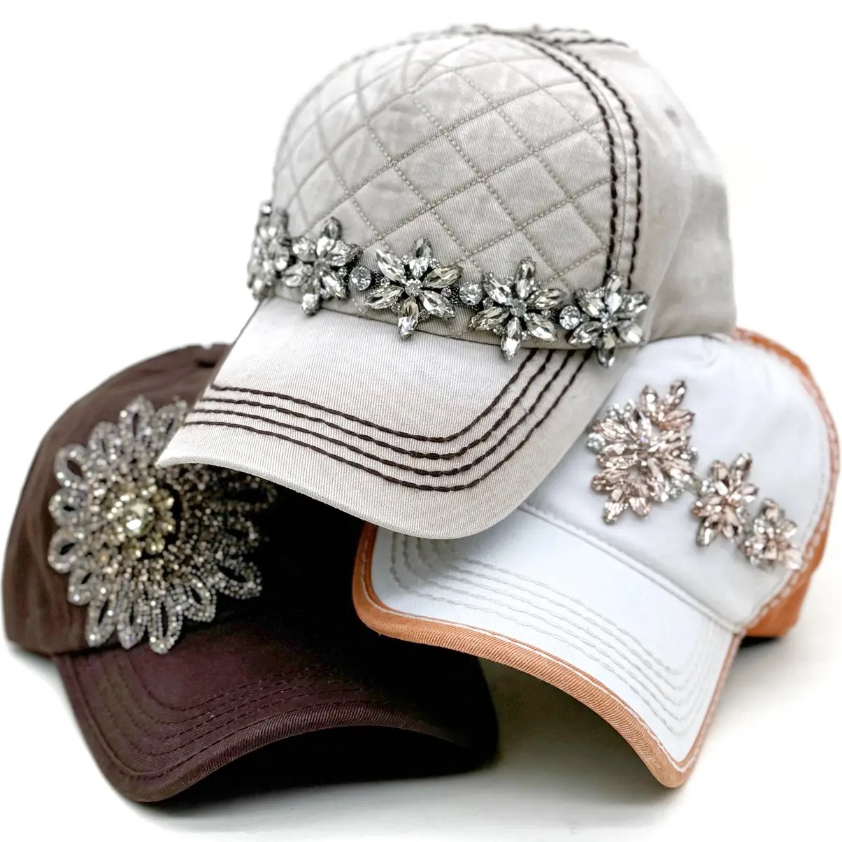 NEW OLIVE & PIQUE women\'s diamond bejeweled quilted bling cap in pink ✨ NEW DROP ✨ Rhinestone Leopard Rockstar Glam House Hat  main image 2