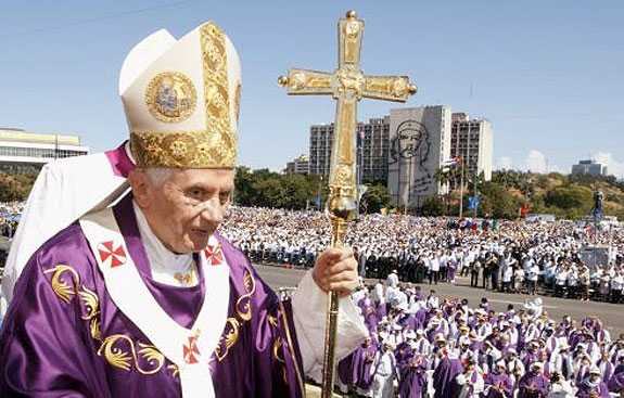 Pope Benedict XVI carries his pastoral staff after celebrating Mass in Revolution Square in Havana. (CNS/Paul Haring)