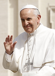 Pope waves as he arrives to lead general audience at Vatican