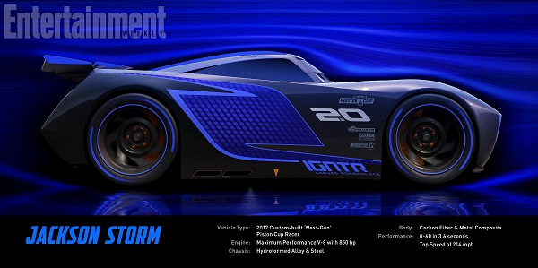 CARS 3 Jackson Storm (voice of Armie Hammer) Jackson Storm is fast, sleek and ready to race. A frontrunner in the next generation of racers, Stormís quiet confidence and cocky demeanor are off-puttingóbut his unmatched speed threatens to redefine the sport. Trained on high-tech simulators that are programmed to perfect technique and maximize velocity, Jackson Storm is literally built to be unbeatableóand he knows it. ©2016 DisneyïPixar. All Rights Reserved.