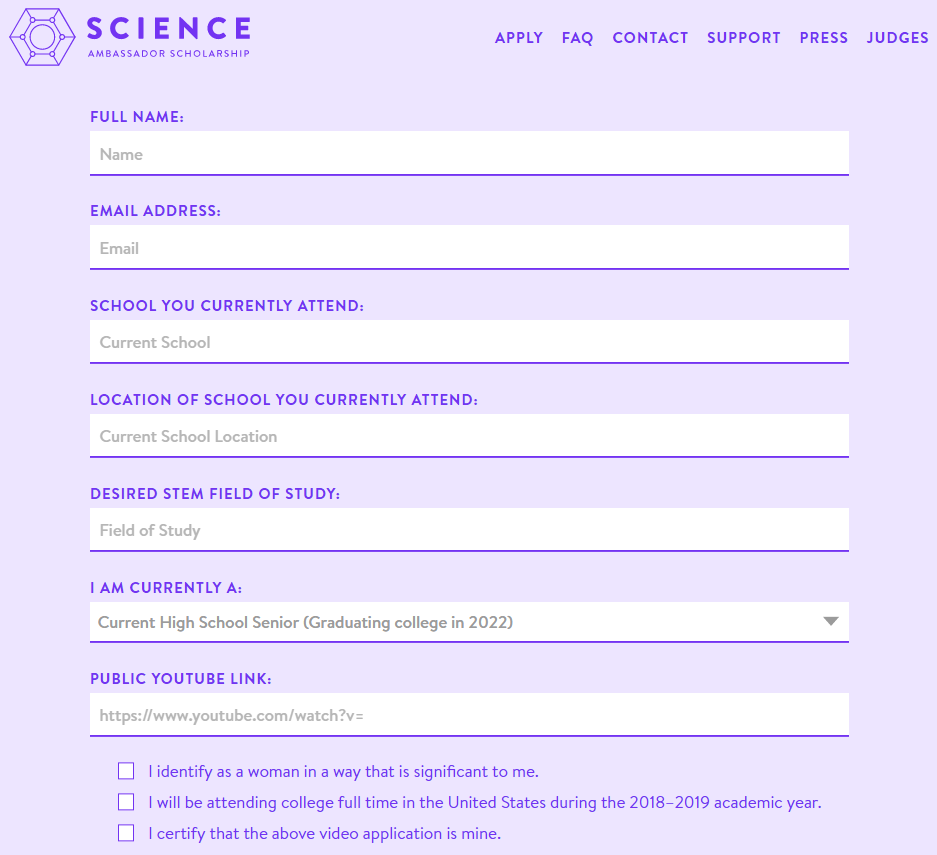 Scholarship Notice Science Ambassador Cards Against Humanity Form