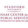 red print with Haas Center for Public Service quote "Choosing action over apathy"