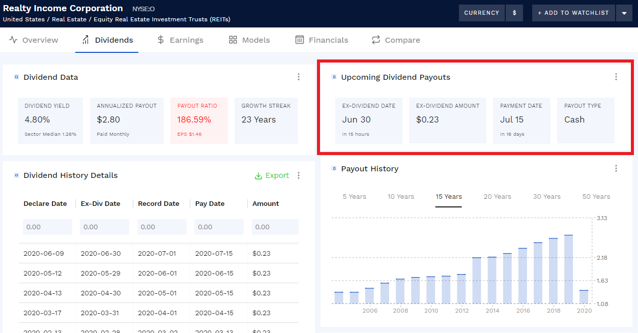 finding upcoming dividend dates with the Finbox data explorer