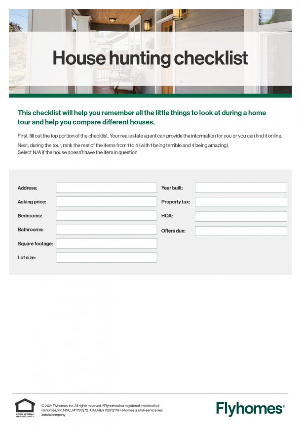 Readytouse house hunting checklist for homebuyers Flyhomes