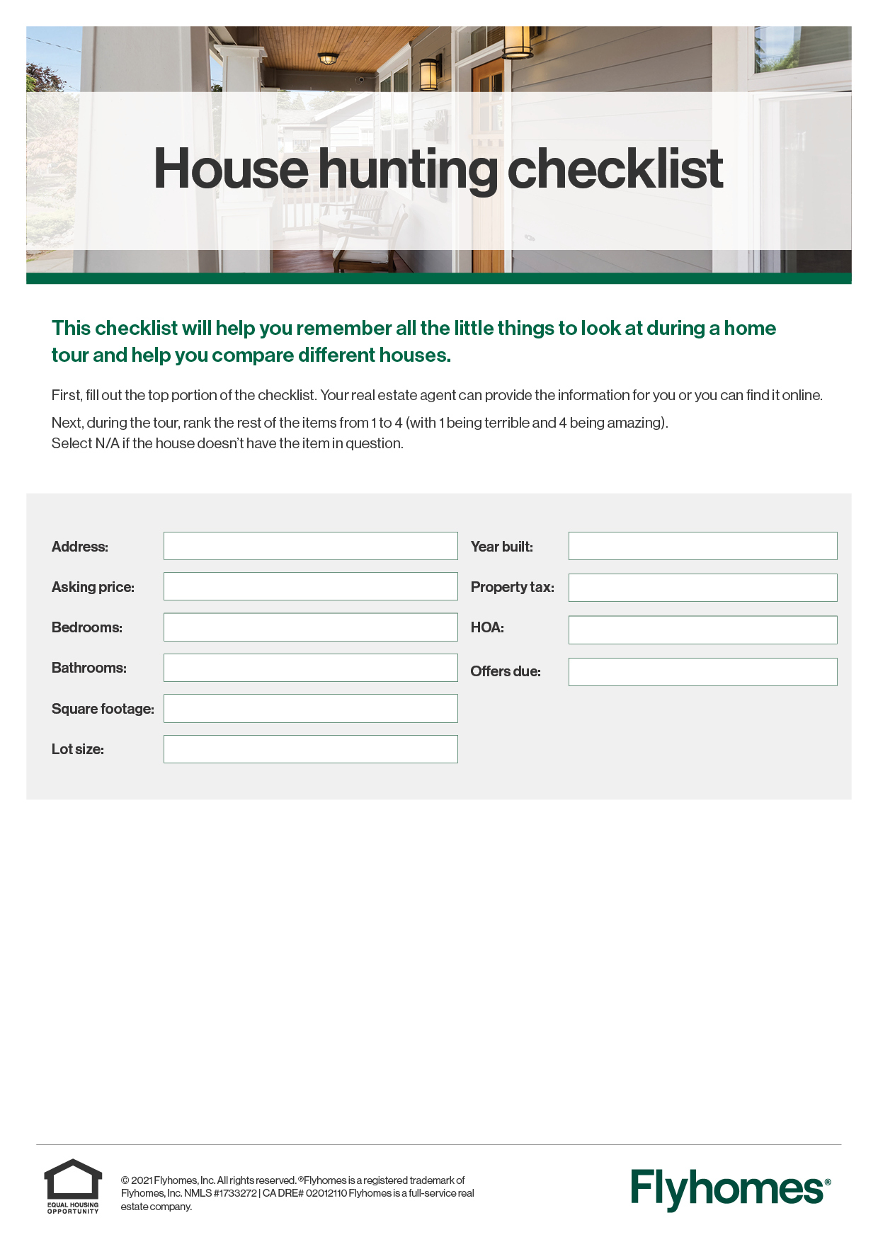 Readytouse house hunting checklist for homebuyers Flyhomes