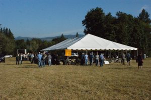 Tent full of people for field day event