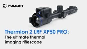 Pulsar Thermion 2 LRF XP50 PRO black thermal imaging riflescope with integrated rangefinder.