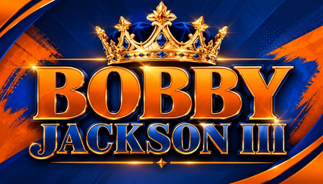 Stylized text reading "Bobby Jackson III" in gold and blue, topped with an ornate golden crown.
